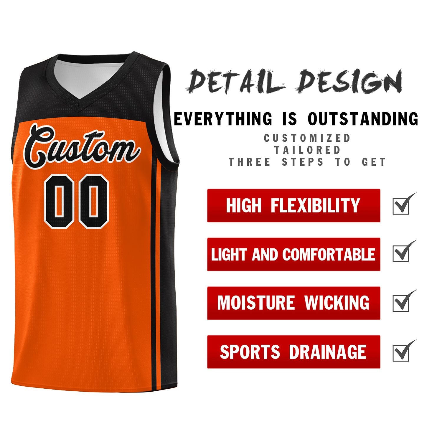 Custom Orange Black Classic Sets Sports Uniform Basketball Jersey