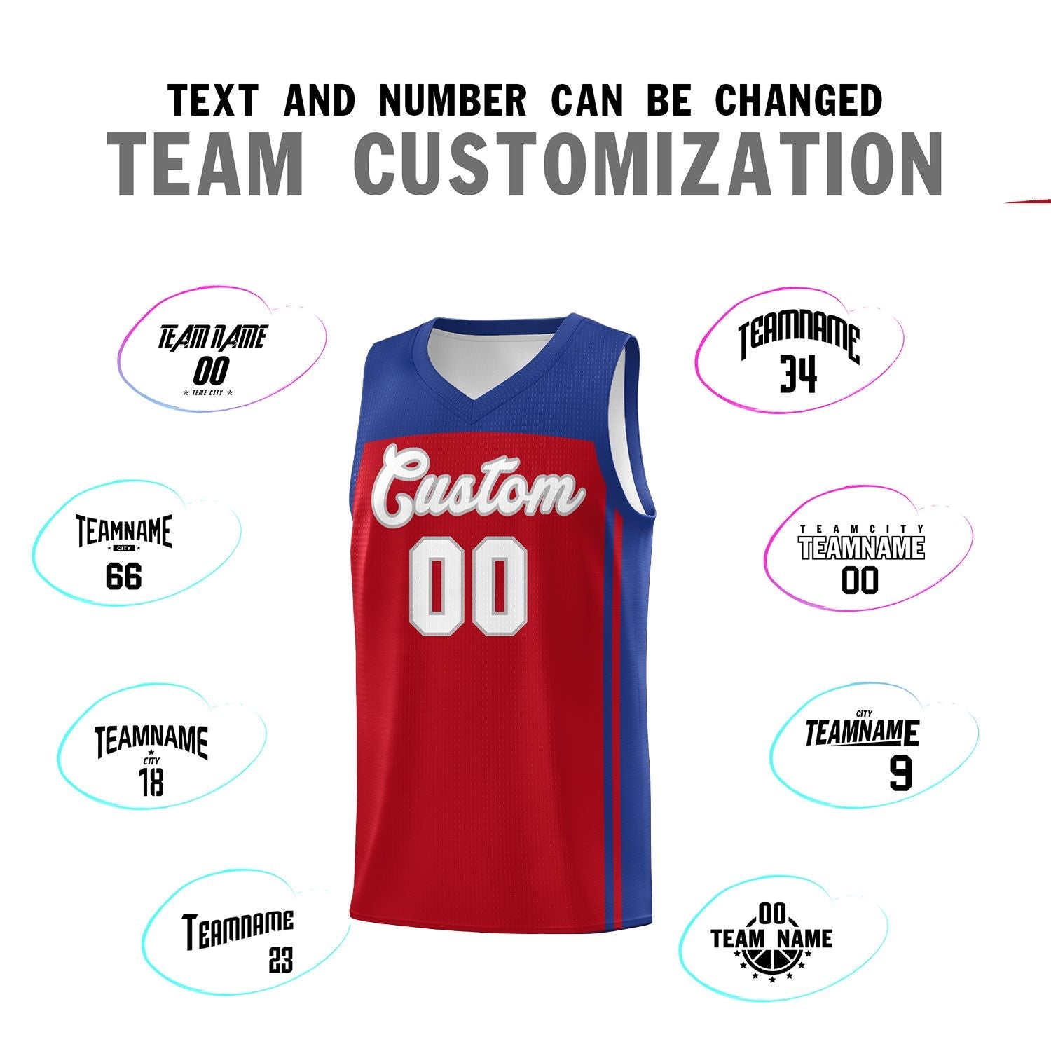 Custom Red Royal Classic Sets Sports Uniform Basketball Jersey