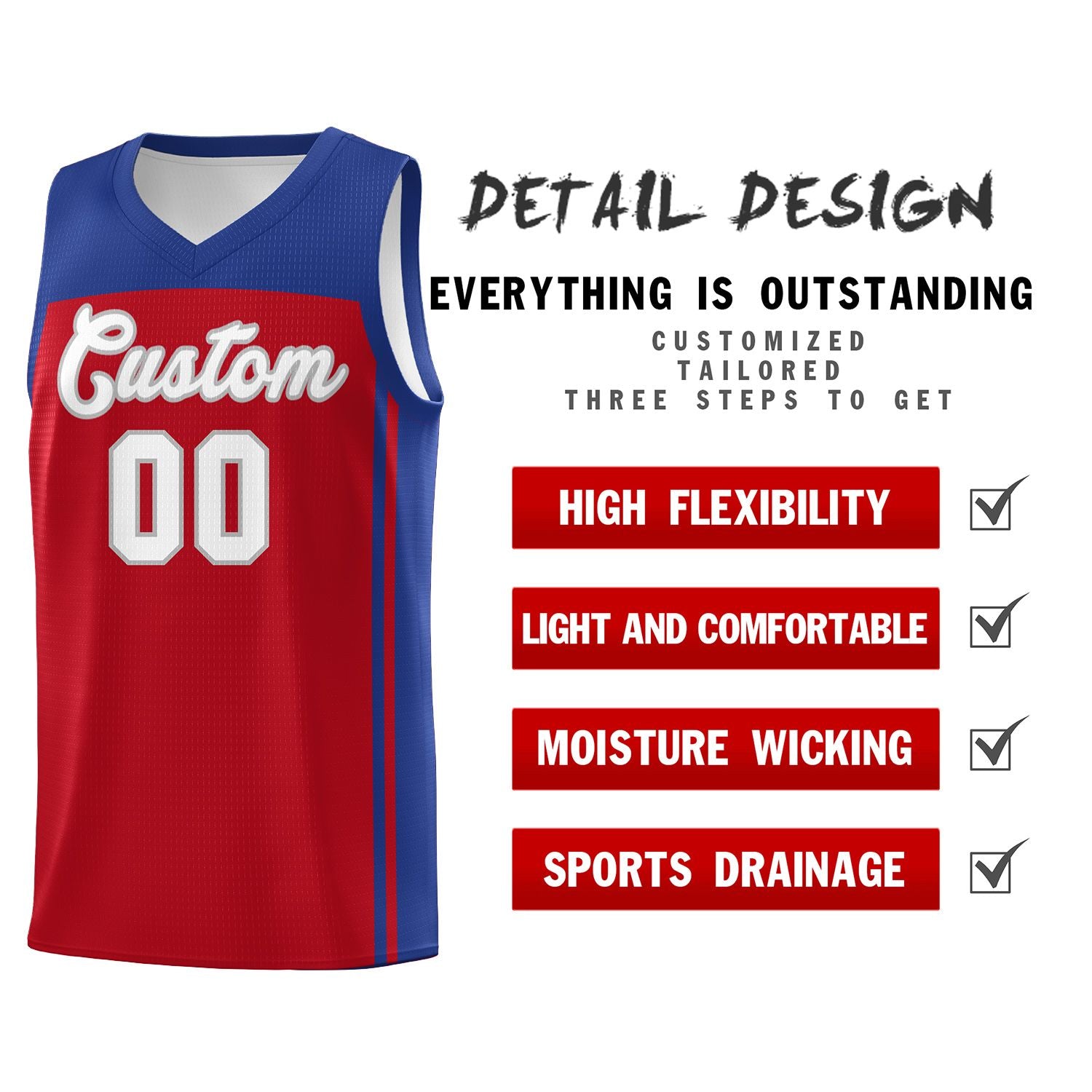 Custom Red Royal Classic Sets Sports Uniform Basketball Jersey