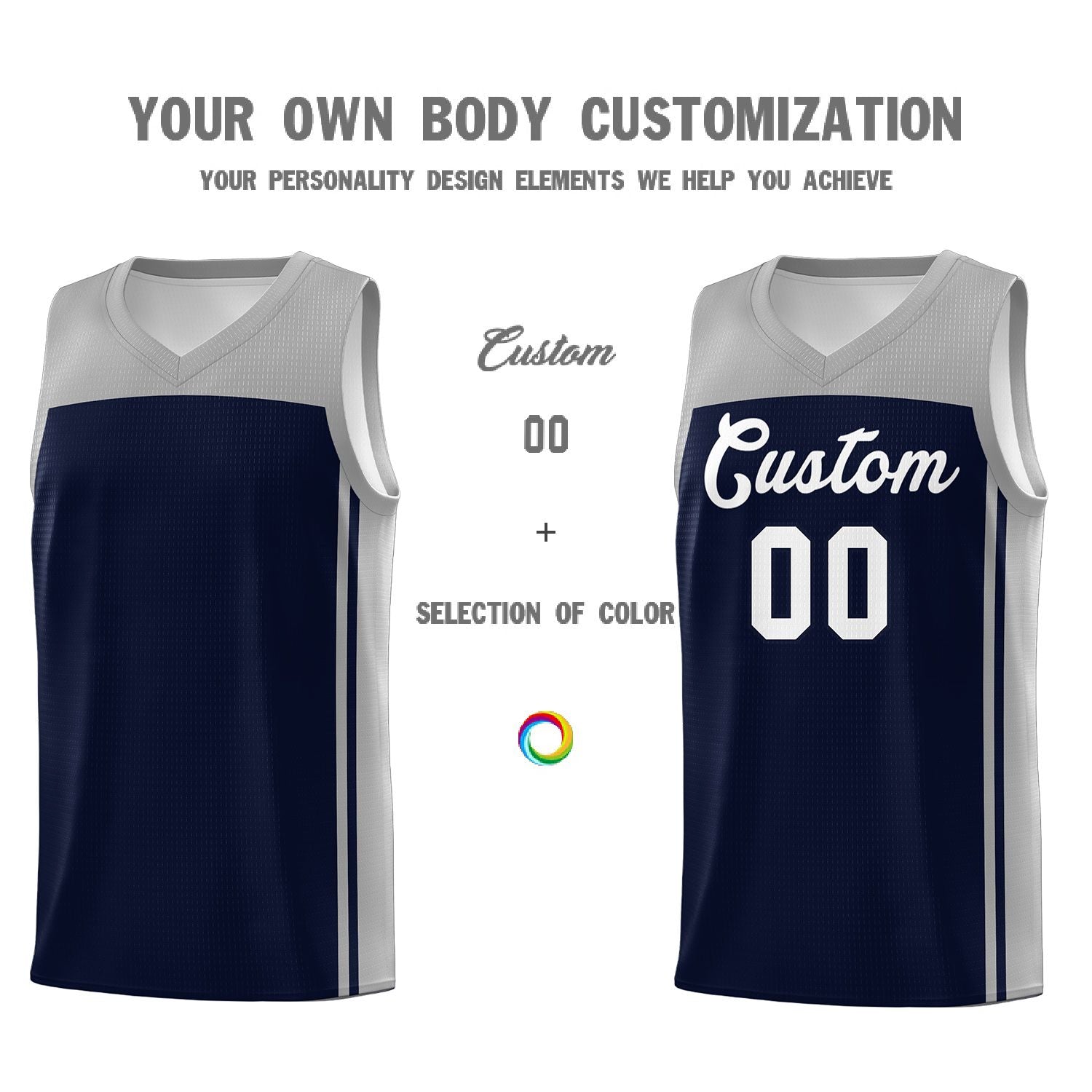 Custom Navy Grey Classic Sets Sports Uniform Basketball Jersey