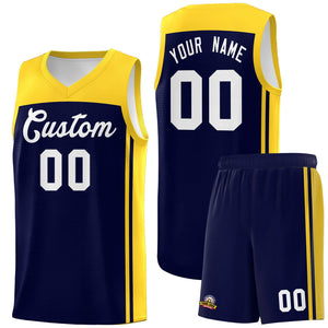 Custom Navy Gold Classic Sets Sports Uniform Basketball Jersey