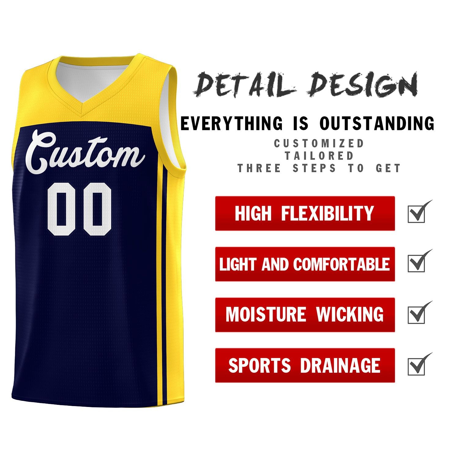 Custom Navy Gold Classic Sets Sports Uniform Basketball Jersey