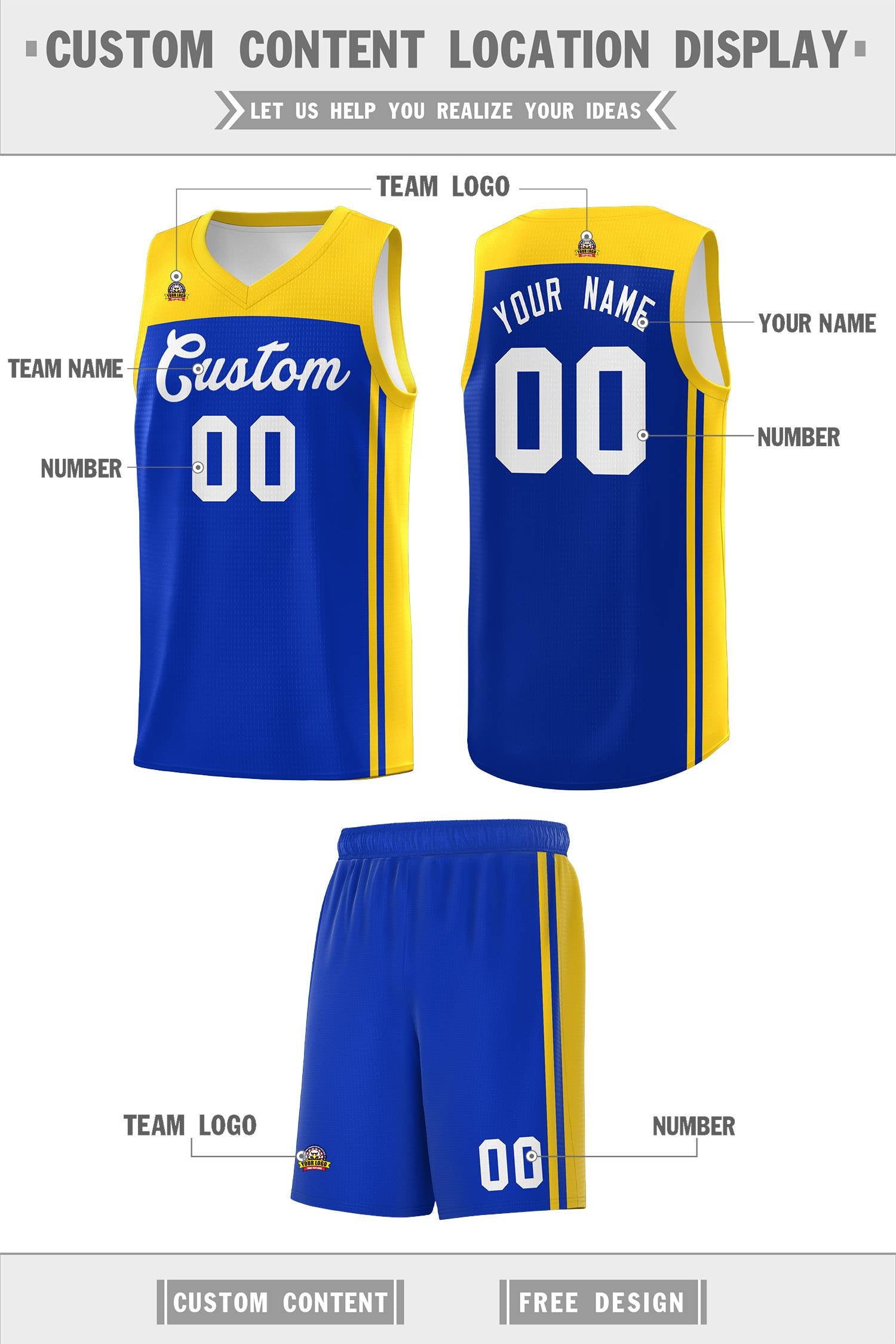 Custom Royal Gold Classic Sets Sports Uniform Basketball Jersey