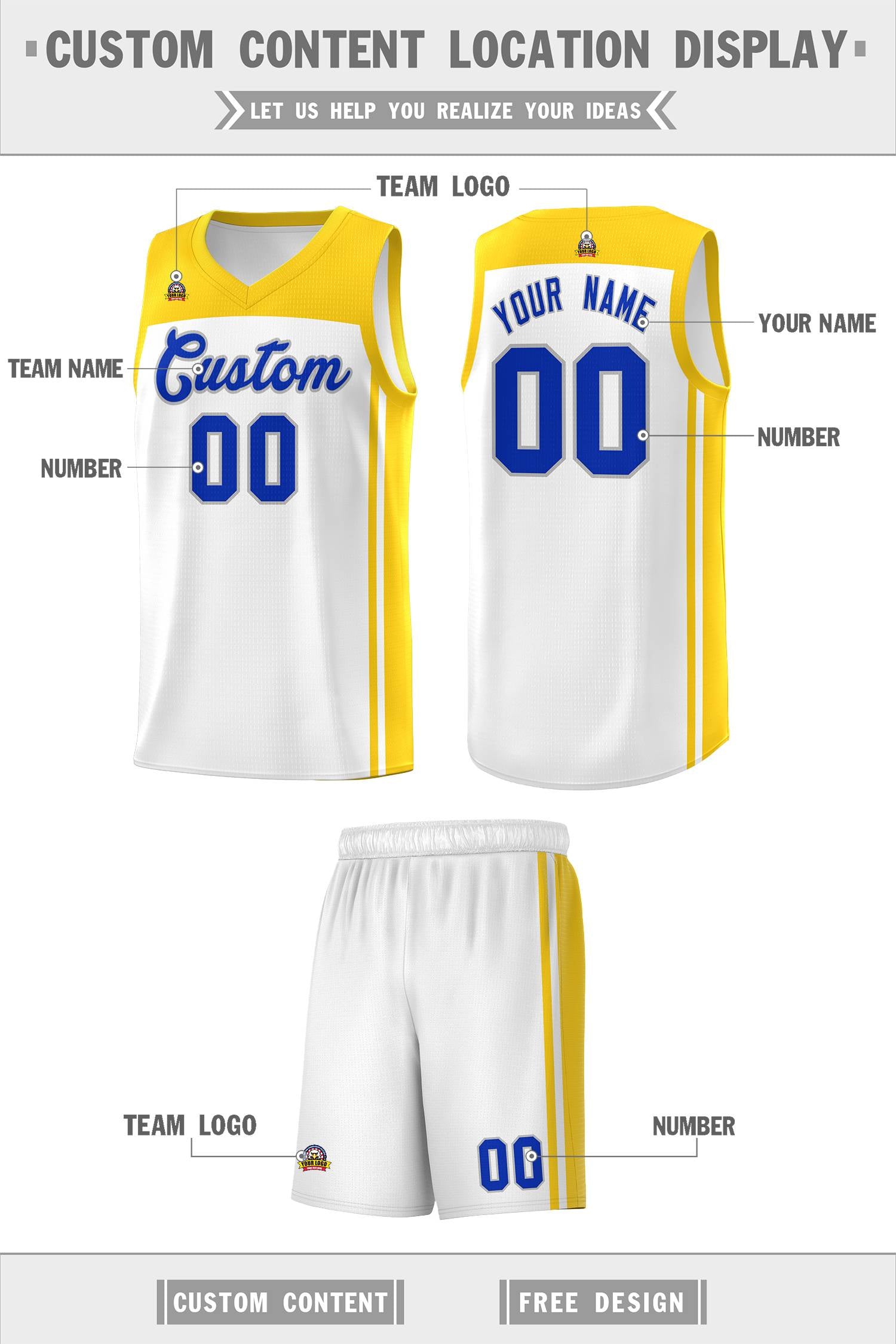 Custom White Gold Classic Sets Sports Uniform Basketball Jersey