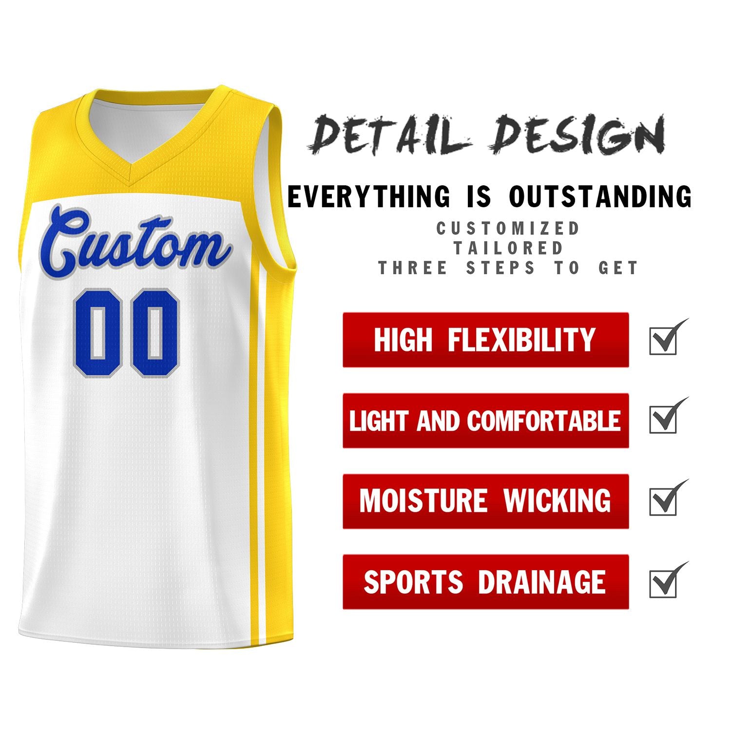 Custom White Gold Classic Sets Sports Uniform Basketball Jersey