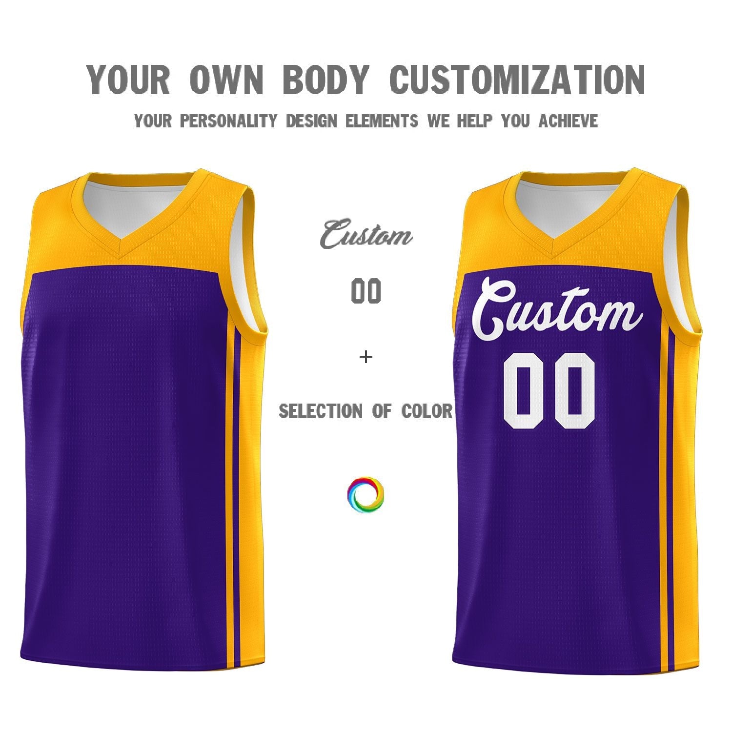 Custom Purple Yellow Classic Sets Sports Uniform Basketball Jersey