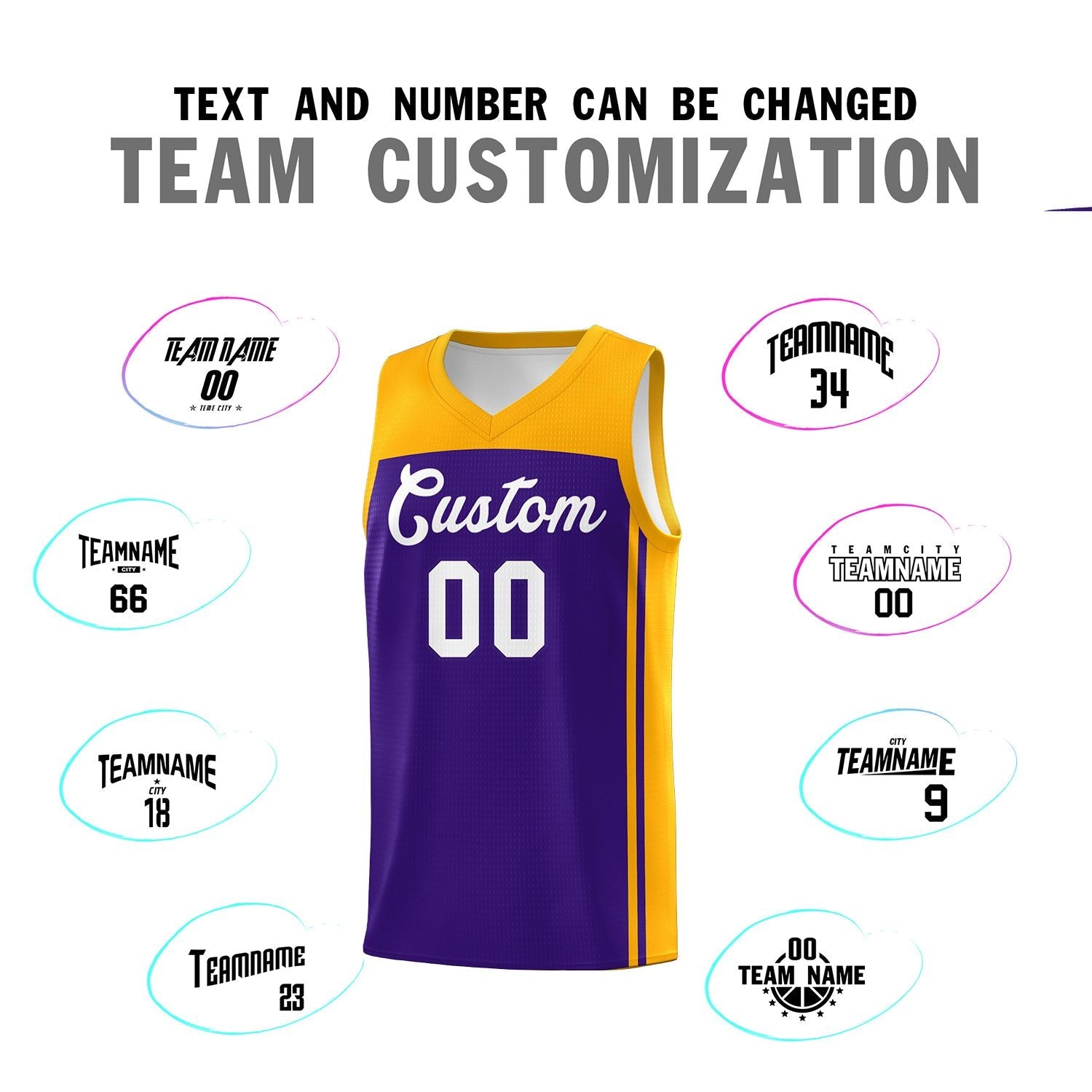 Custom Purple Yellow Classic Sets Sports Uniform Basketball Jersey