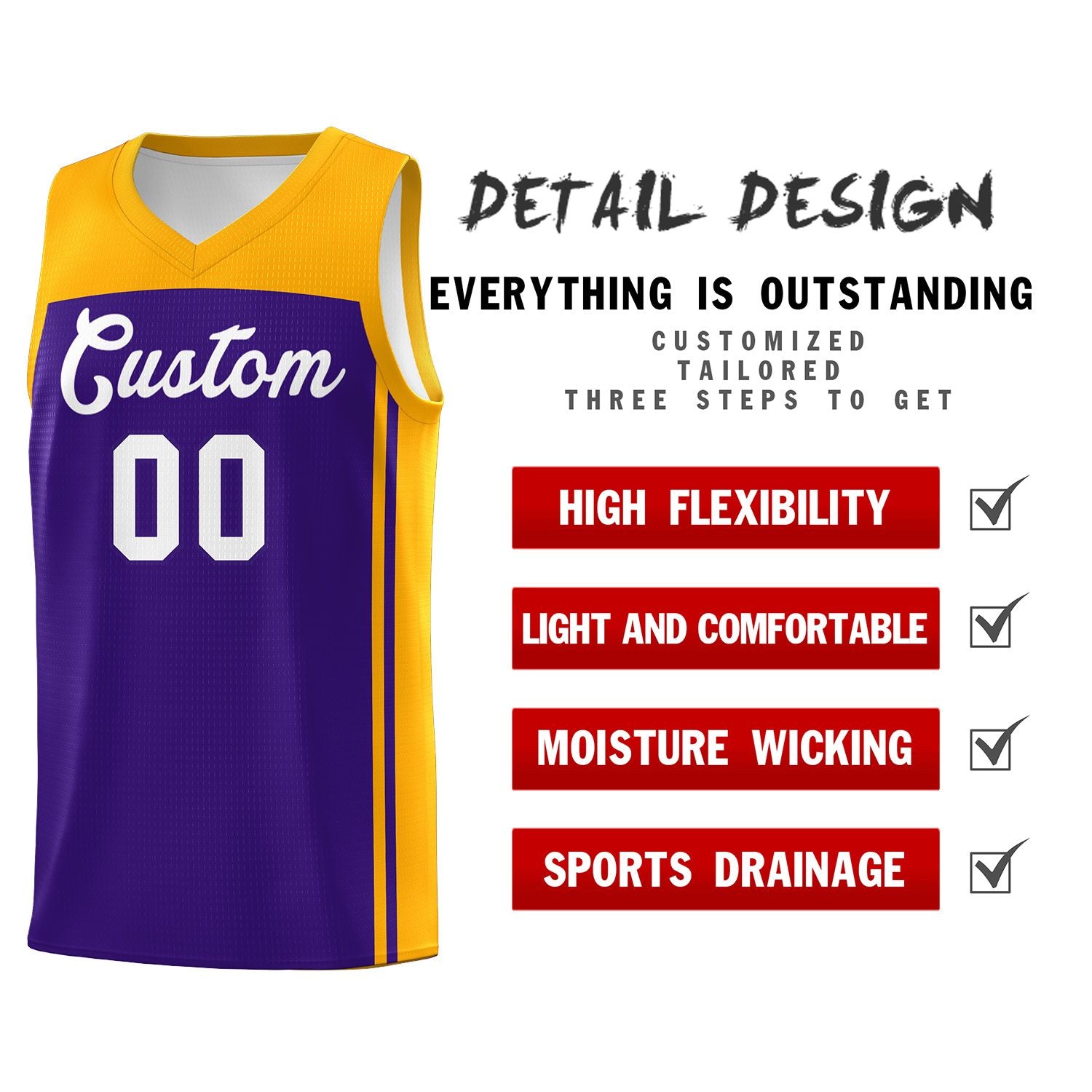 Custom Purple Yellow Classic Sets Sports Uniform Basketball Jersey