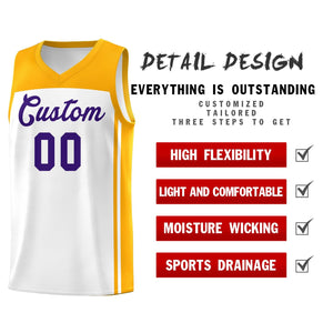 Custom White Yellow Classic Sets Sports Uniform Basketball Jersey