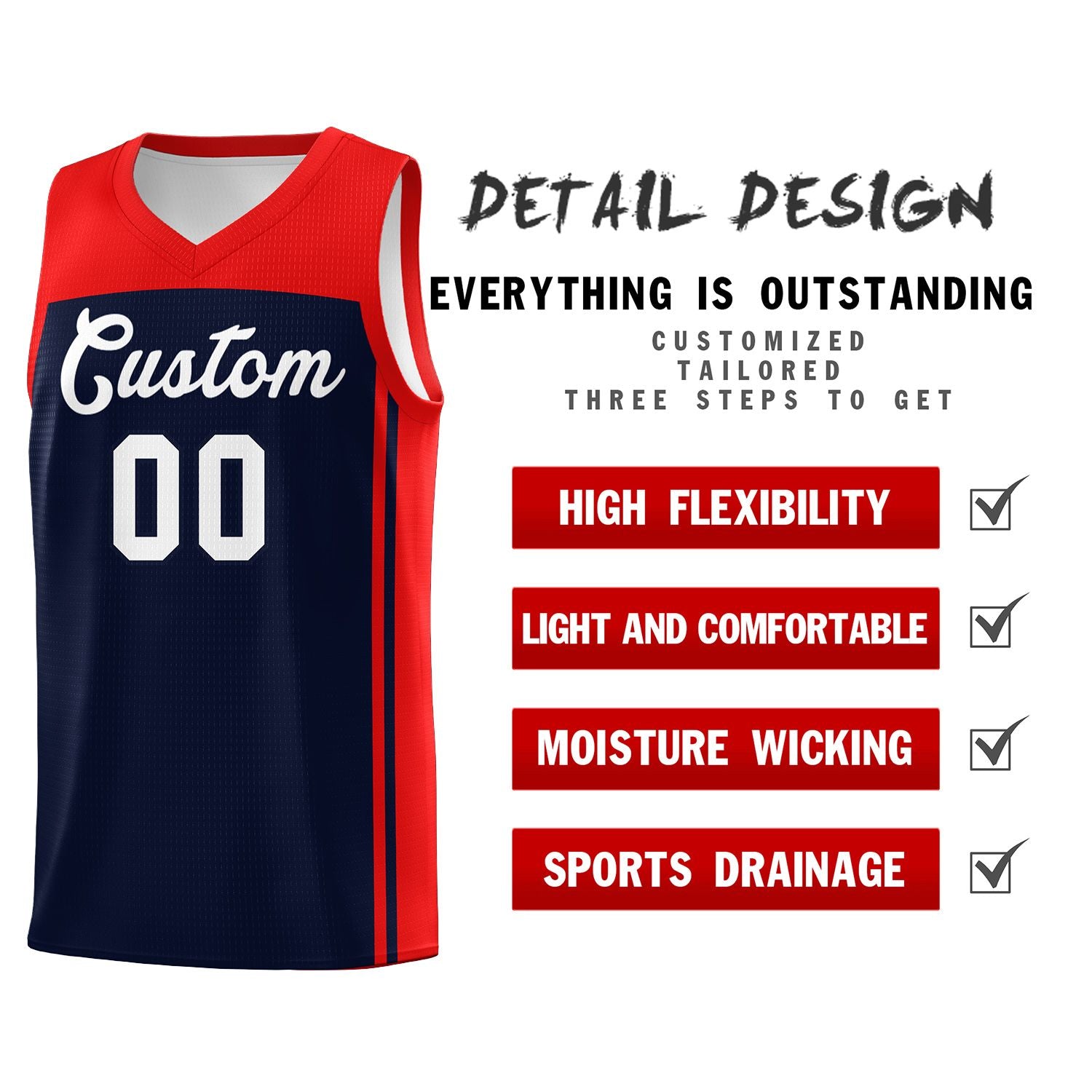 Custom Navy Red Classic Sets Sports Uniform Basketball Jersey