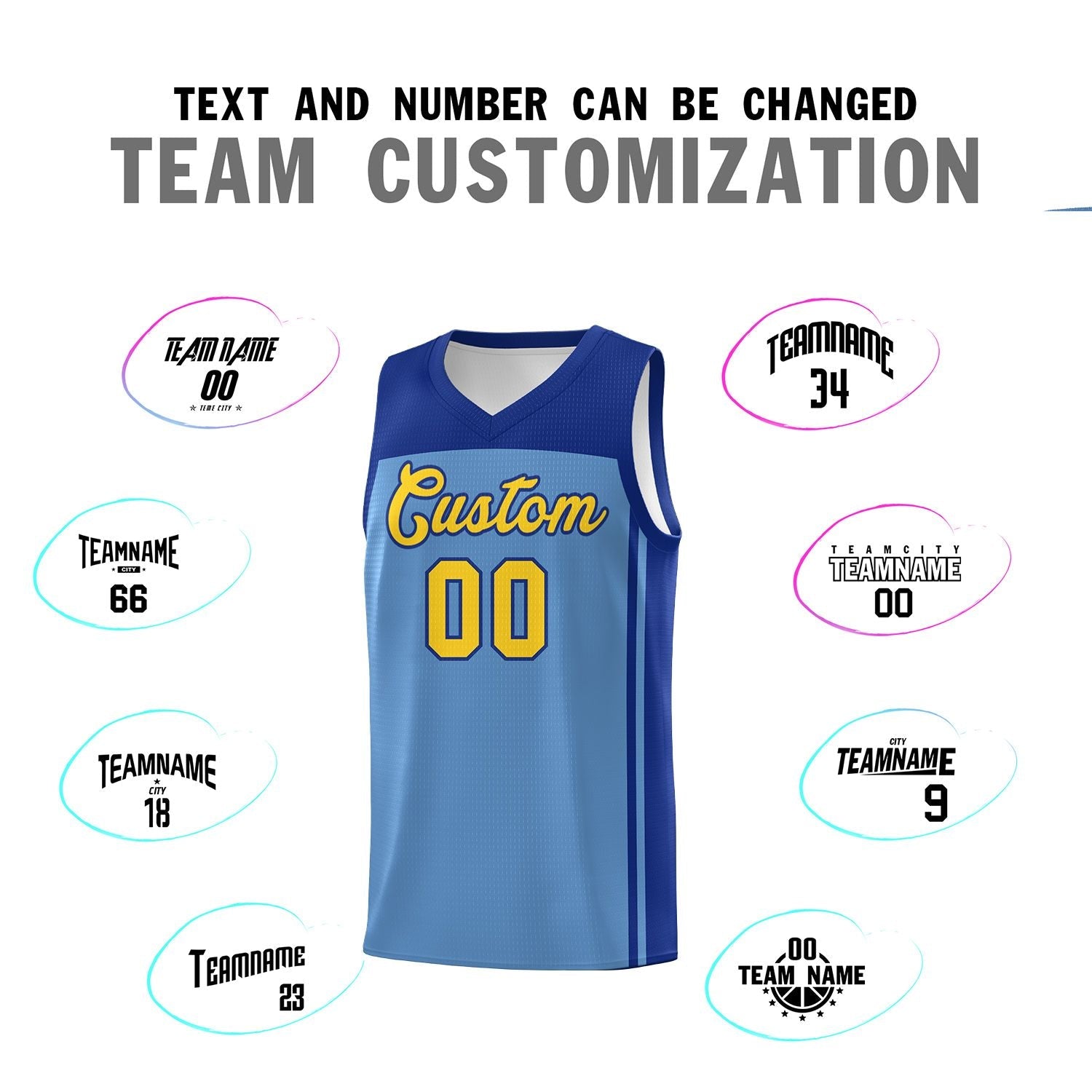 Custom Light Blue Royal Classic Sets Sports Uniform Basketball Jersey