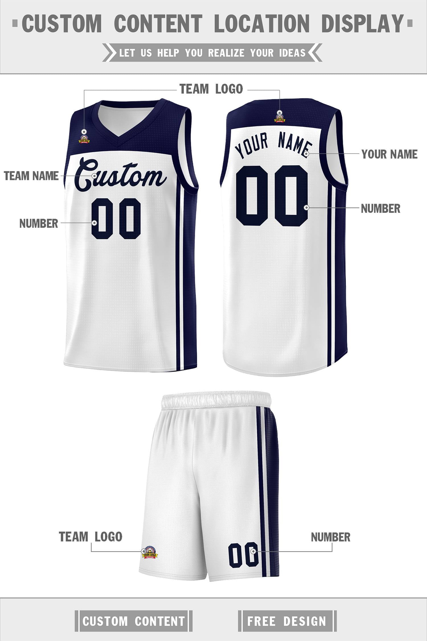 Custom White Navy Classic Sets Sports Uniform Basketball Jersey