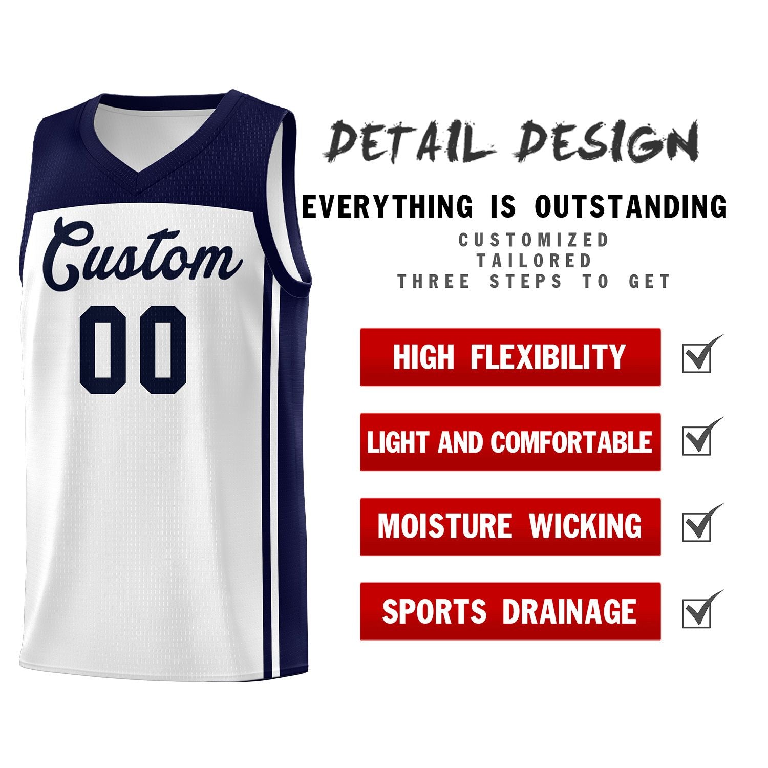 Custom White Navy Classic Sets Sports Uniform Basketball Jersey