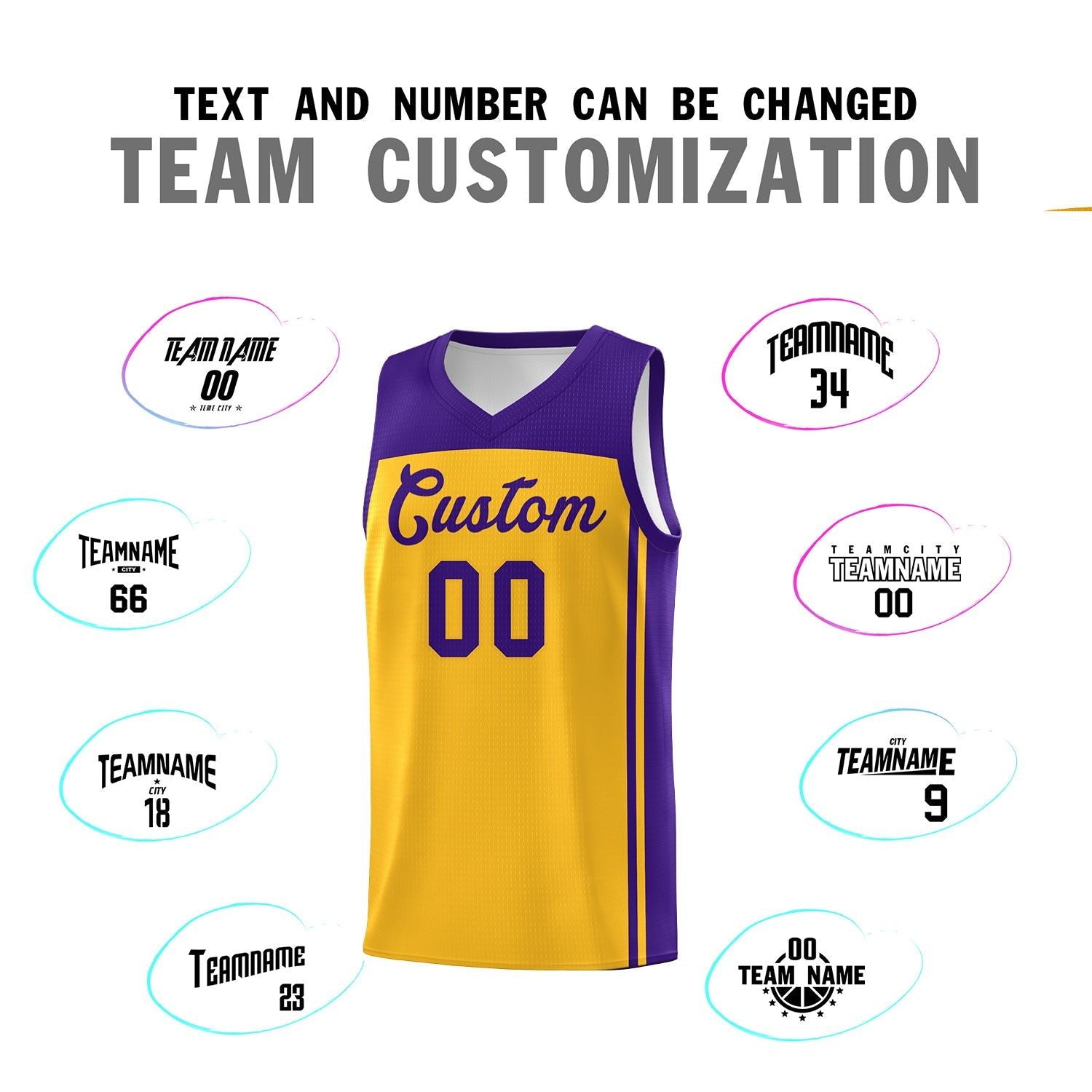 Custom Yellow Purple Classic Sets Sports Uniform Basketball Jersey