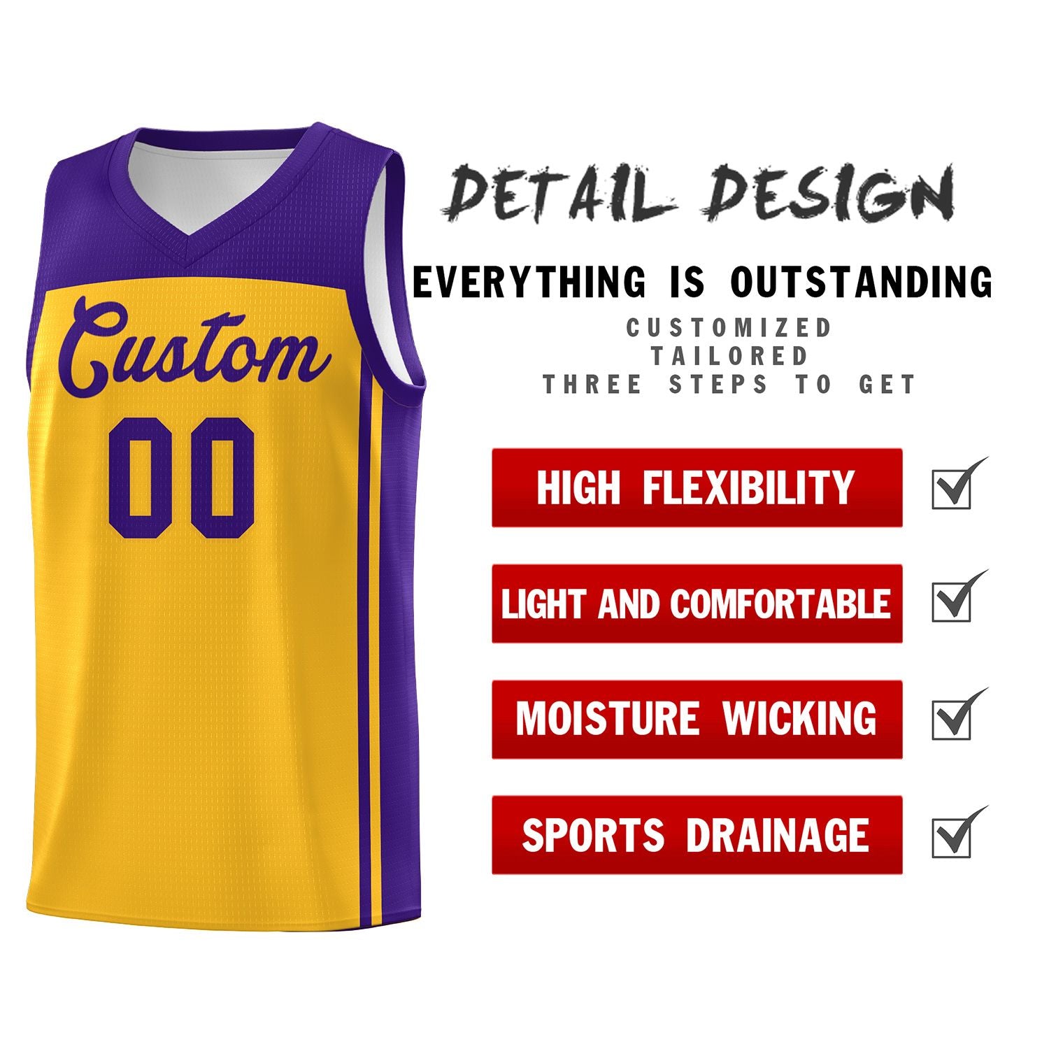 Custom Yellow Purple Classic Sets Sports Uniform Basketball Jersey