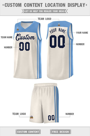 Custom Cream Light Blue Classic Sets Sports Uniform Basketball Jersey