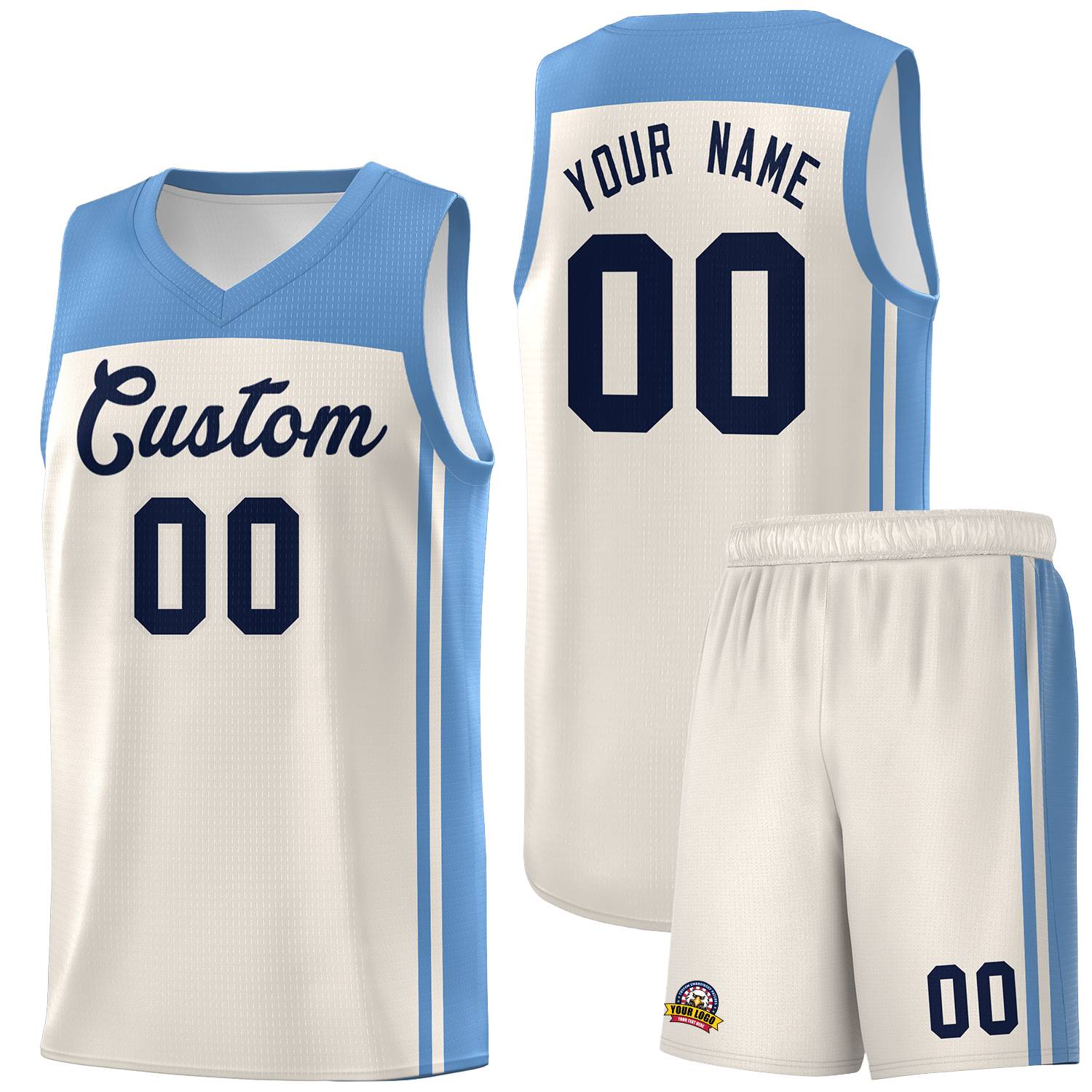 Custom Cream Light Blue Classic Sets Sports Uniform Basketball Jersey