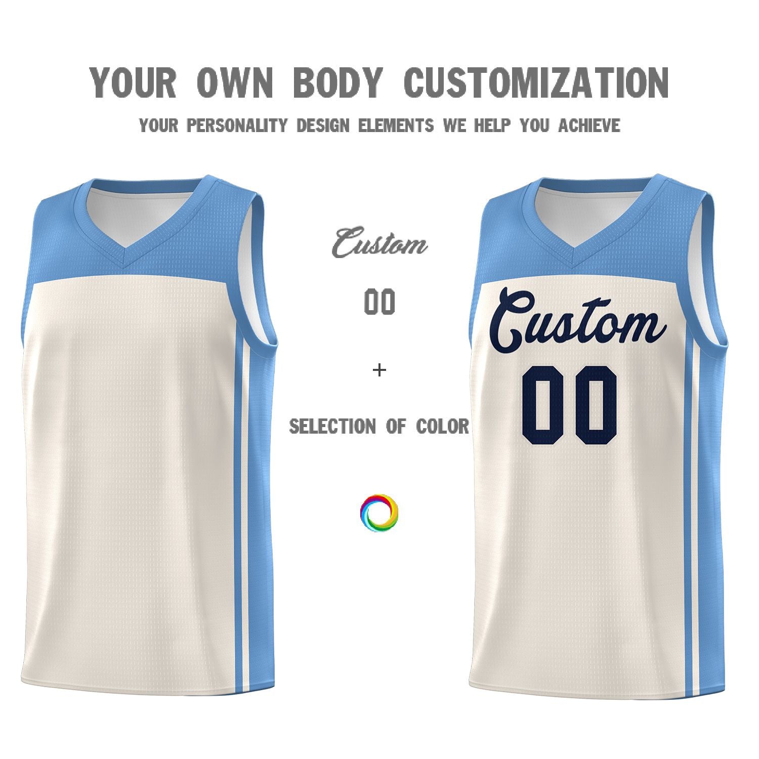 Custom Cream Light Blue Classic Sets Sports Uniform Basketball Jersey