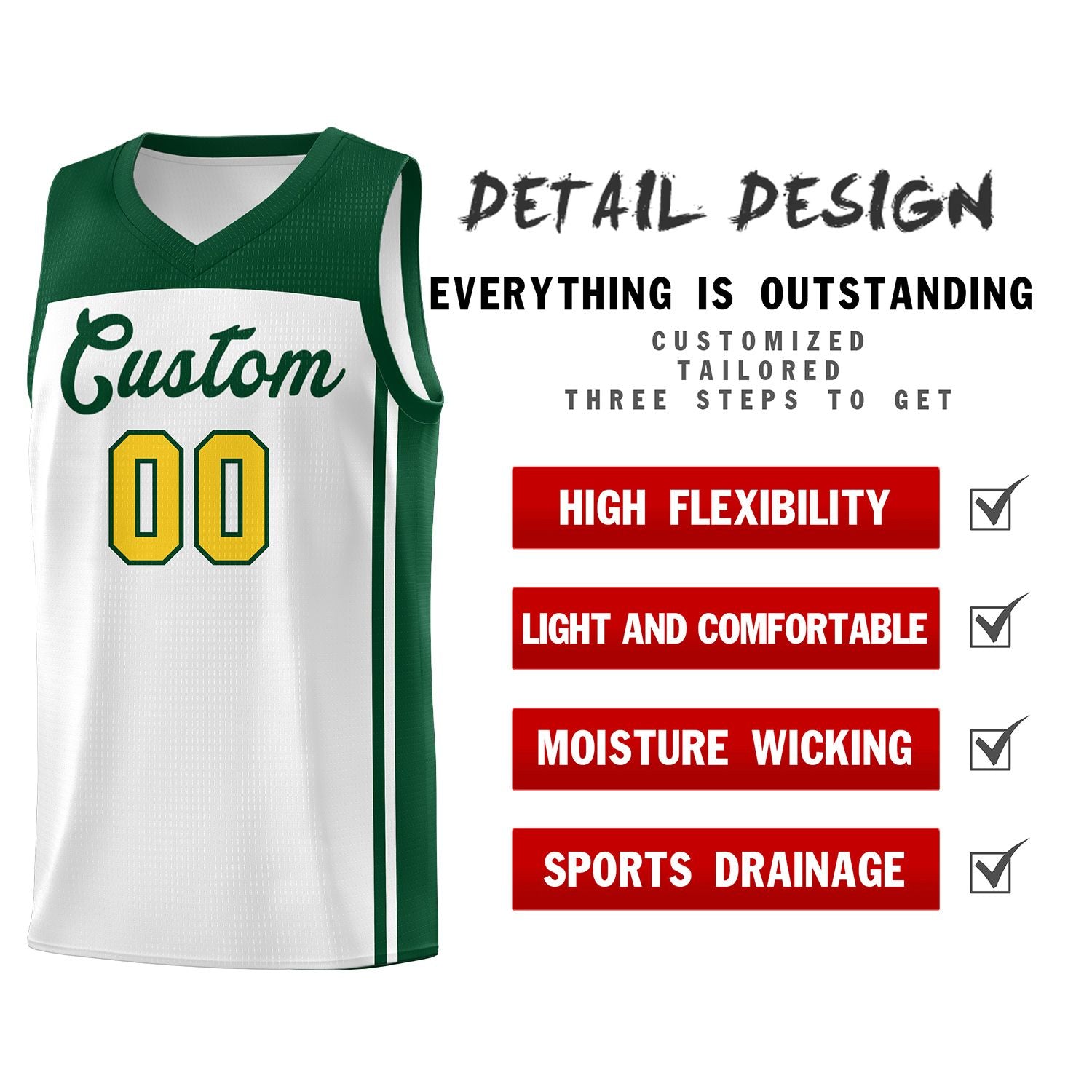 Custom White Green Classic Sets Sports Uniform Basketball Jersey