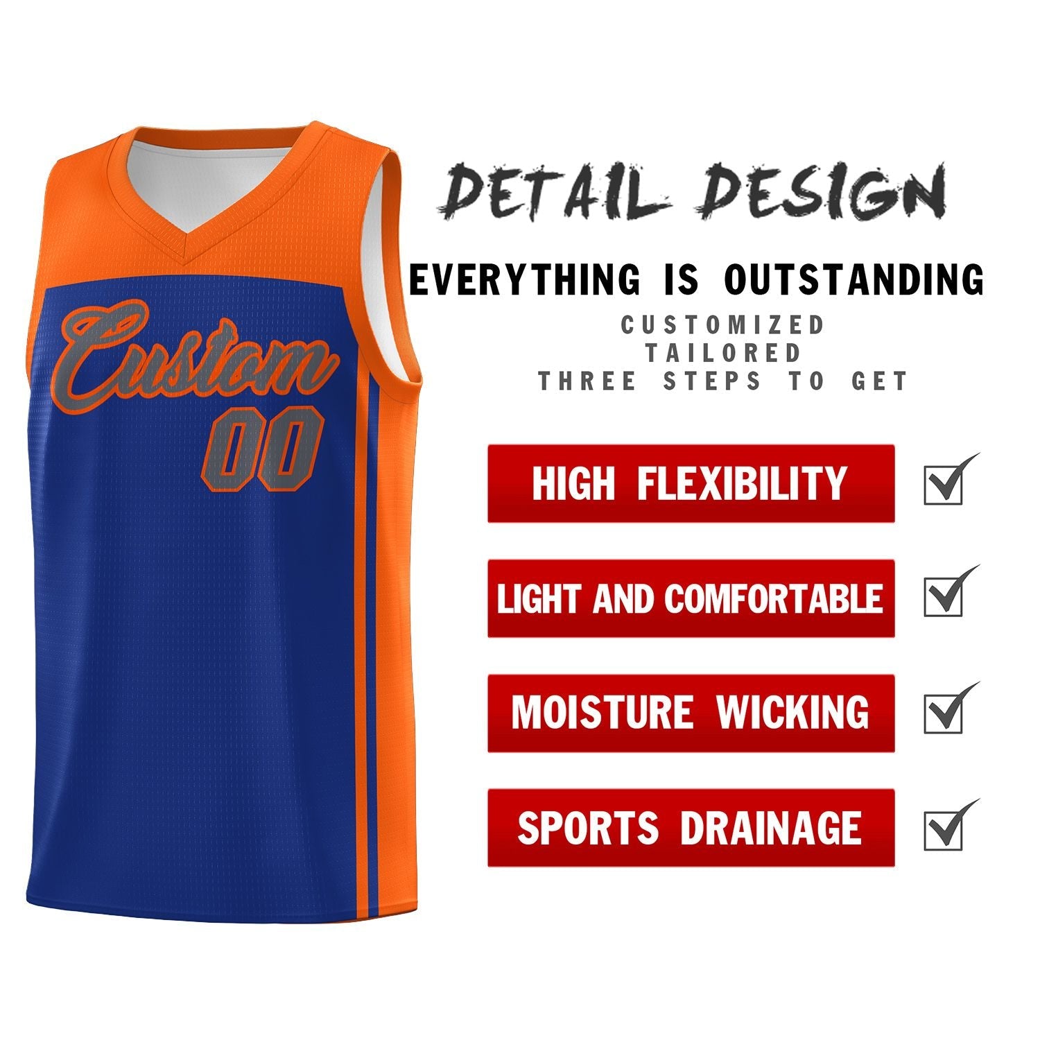 Custom Royal Orange Classic Sets Sports Uniform Basketball Jersey