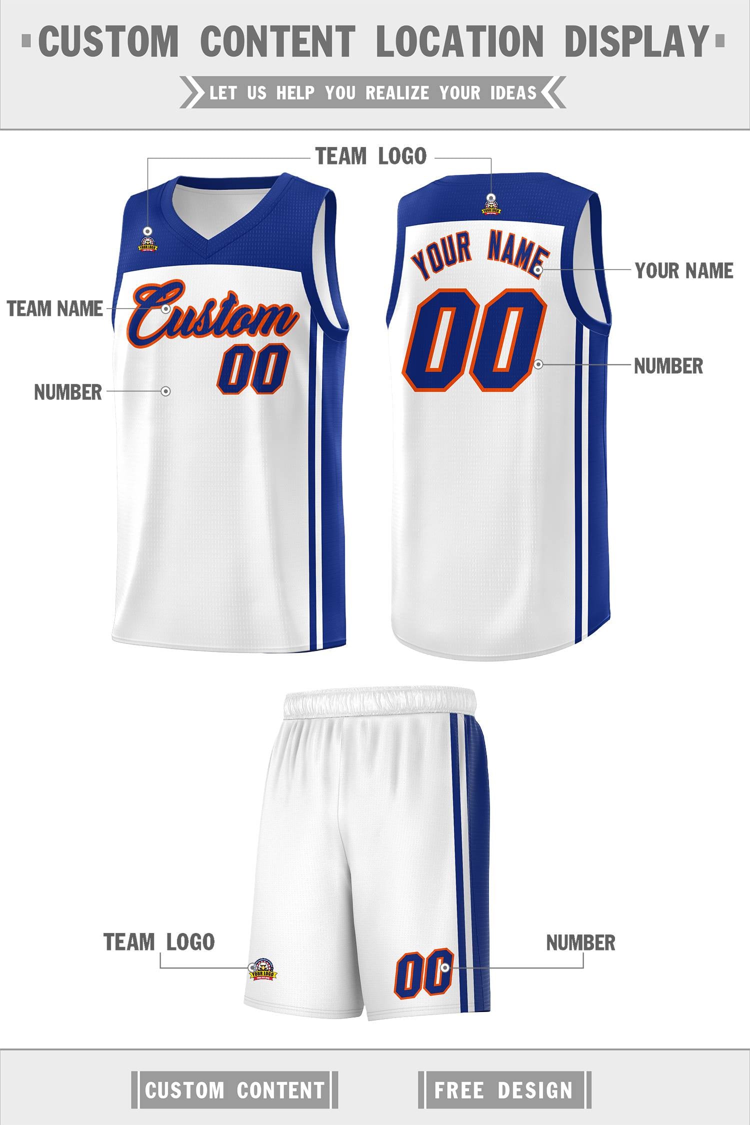 Custom White Royal Classic Sets Sports Uniform Basketball Jersey