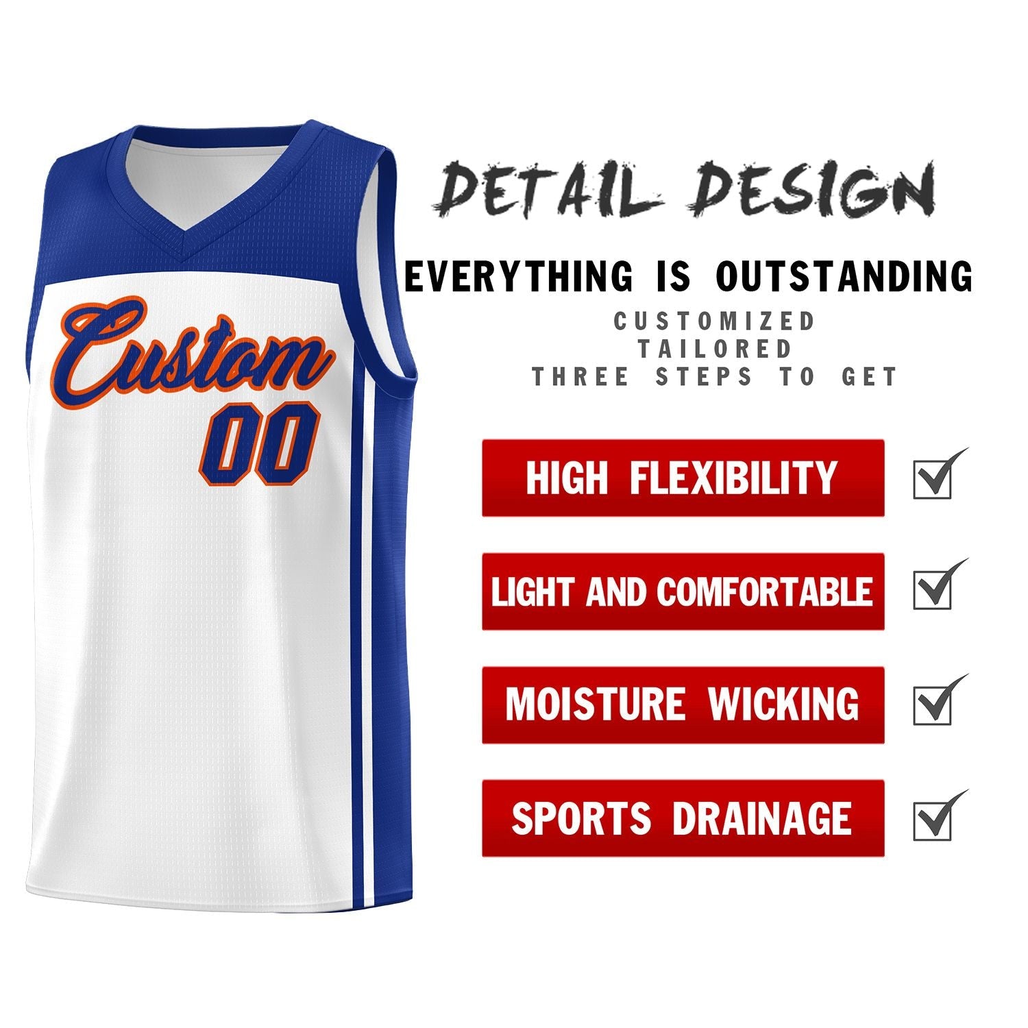 Custom White Royal Classic Sets Sports Uniform Basketball Jersey