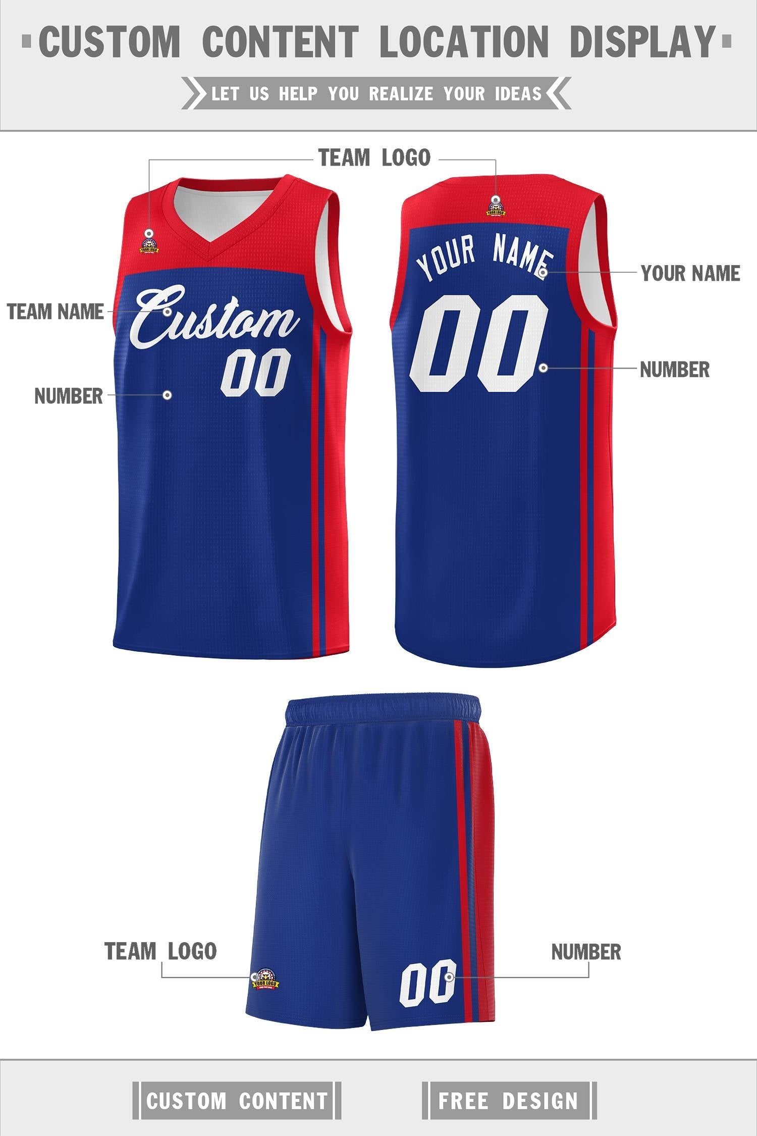 Custom Royal Red Classic Sets Sports Uniform Basketball Jersey