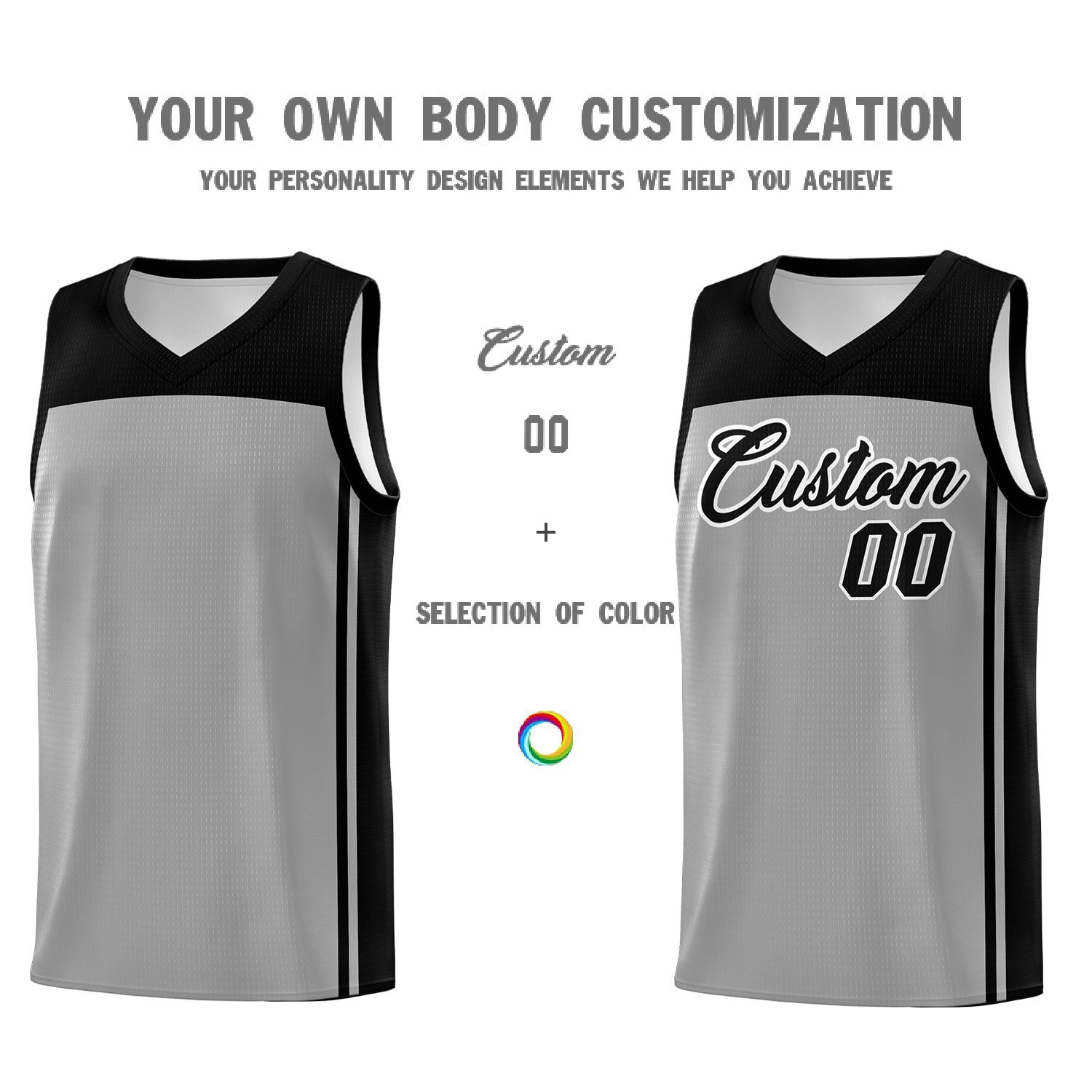 Custom Grey Black Classic Sets Sports Uniform Basketball Jersey