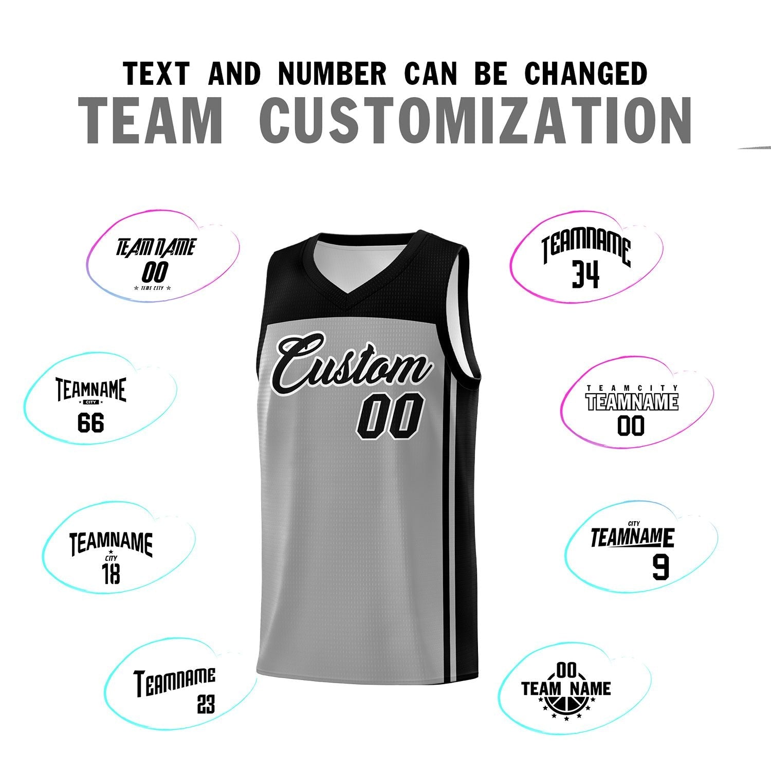 Custom Grey Black Classic Sets Sports Uniform Basketball Jersey