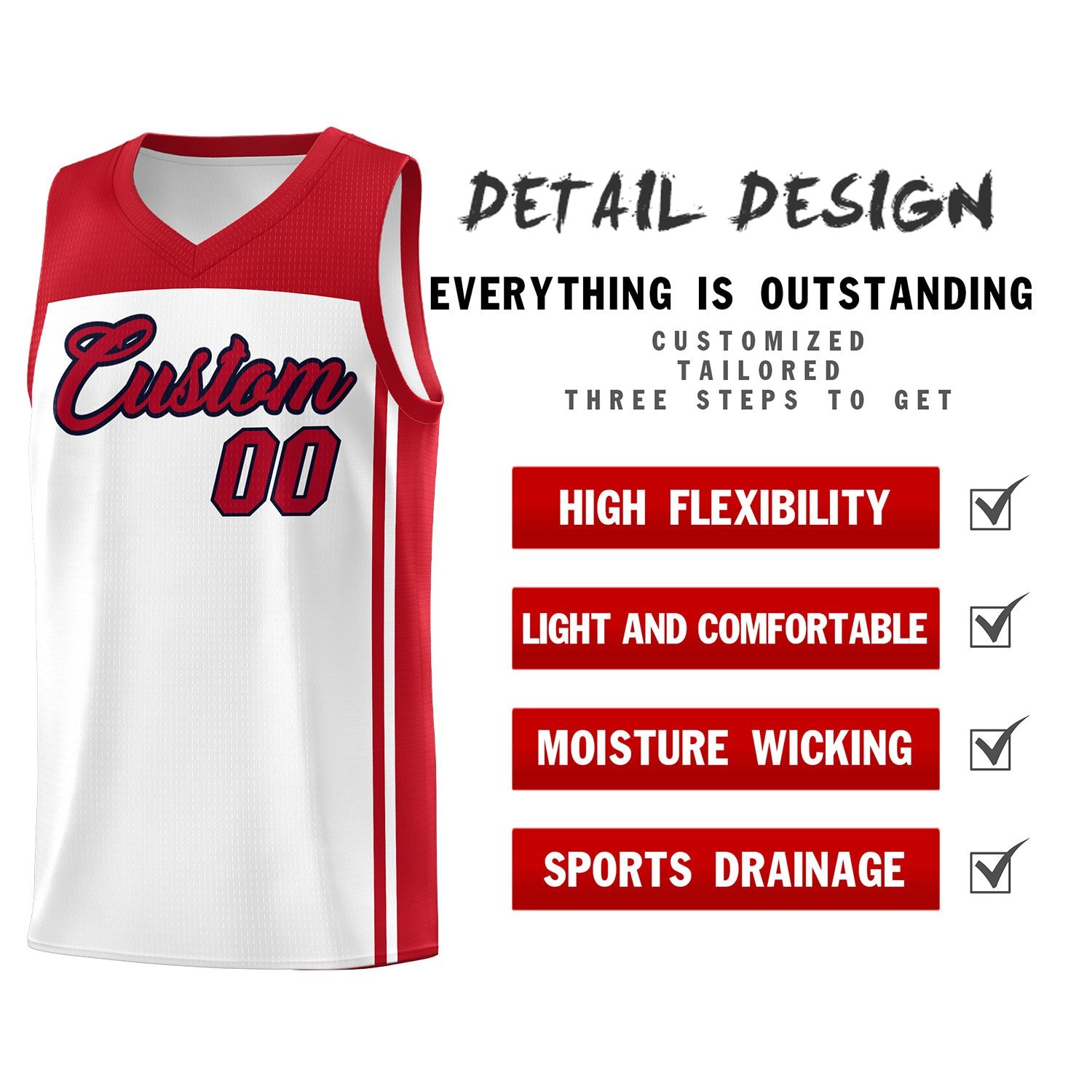 Custom White Red Classic Sets Sports Uniform Basketball Jersey