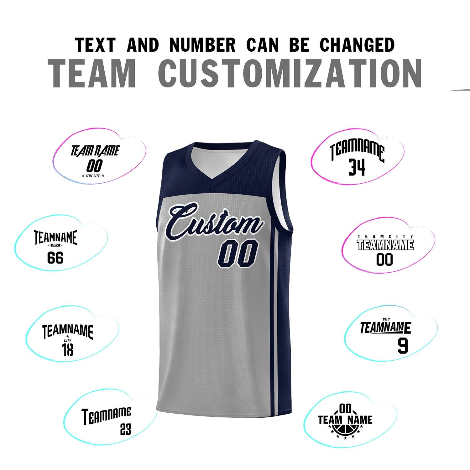 Custom Grey Navy Classic Sets Sports Uniform Basketball Jersey