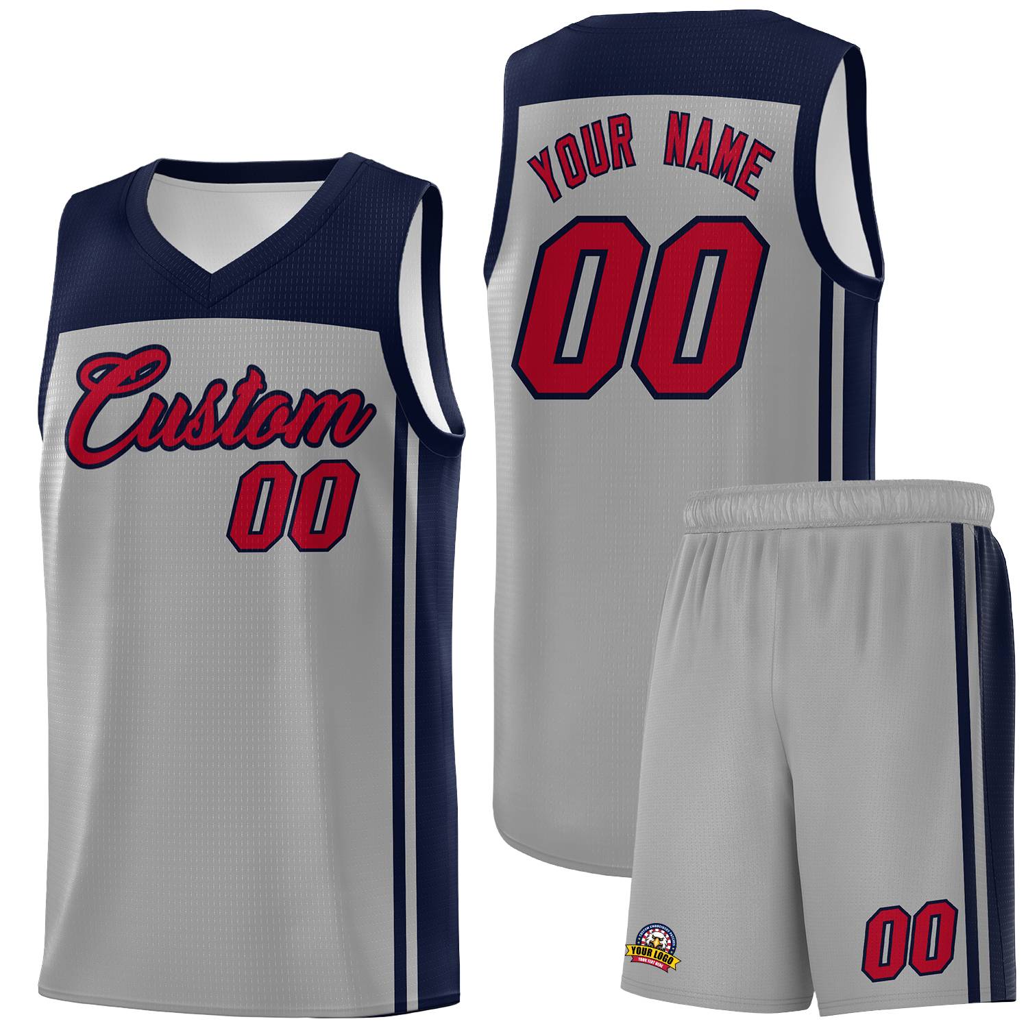 Custom Grey Navy Classic Sets Sports Uniform Basketball Jersey