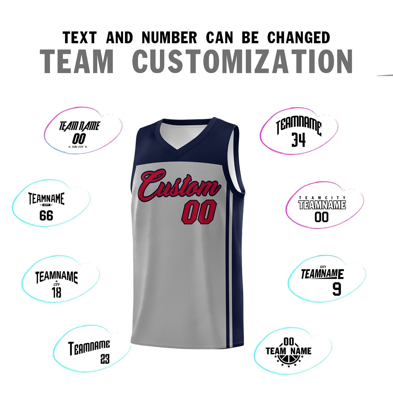 Custom Grey Navy Classic Sets Sports Uniform Basketball Jersey