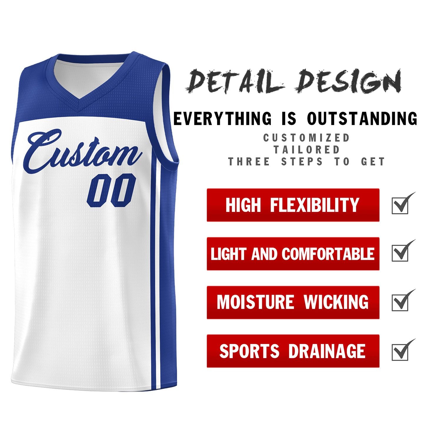 Custom White Royal Classic Sets Sports Uniform Basketball Jersey