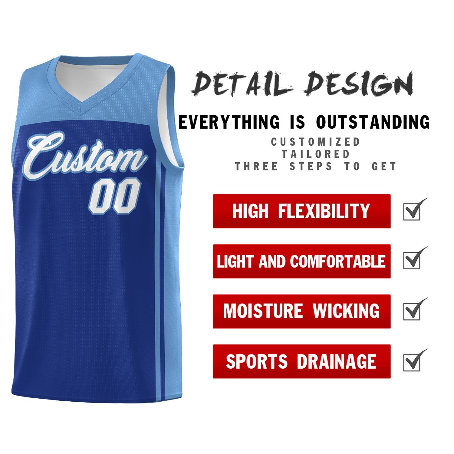 Custom Royal Light Blue Classic Sets Sports Uniform Basketball Jersey