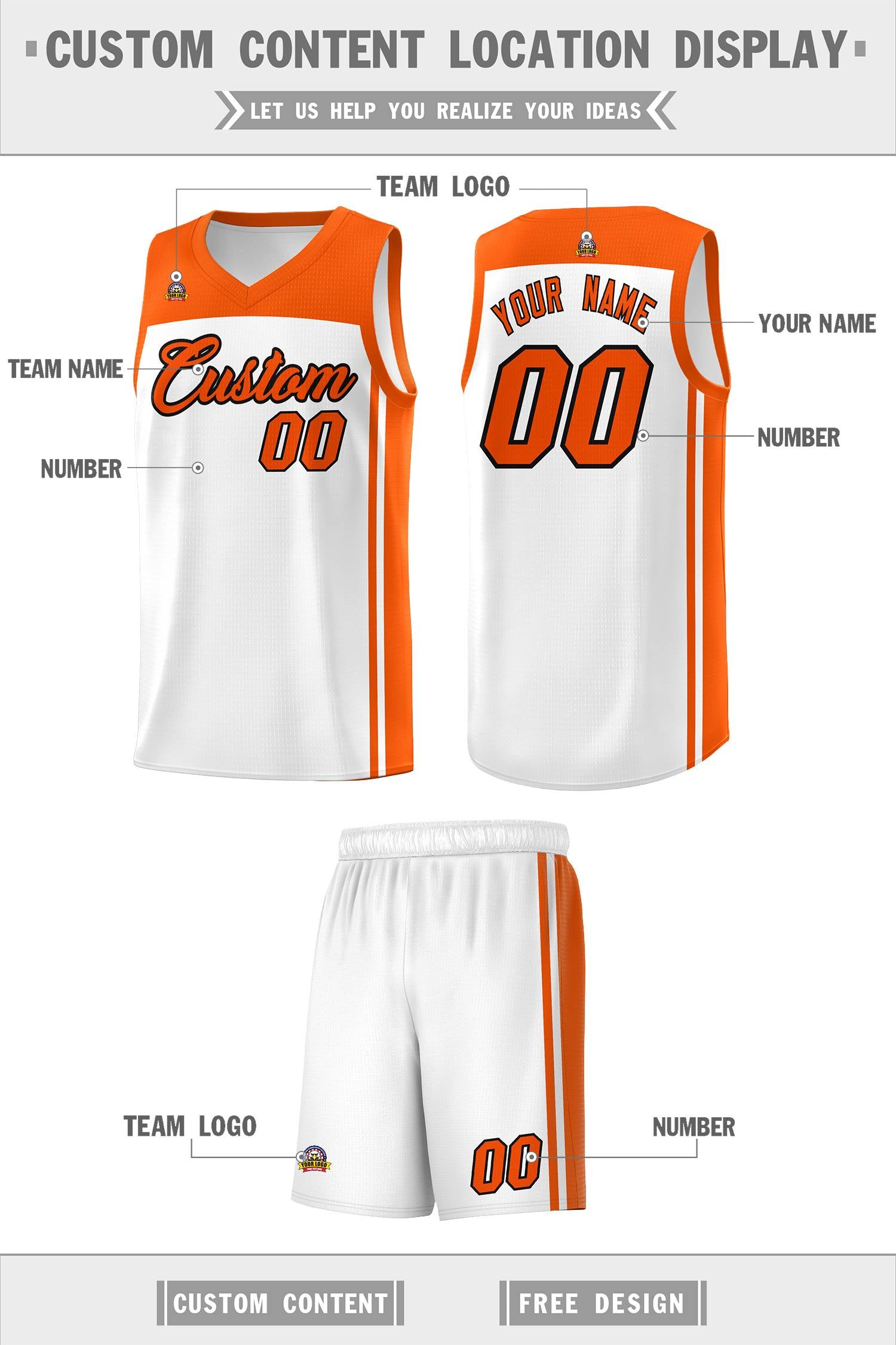 Custom White Orange Classic Sets Sports Uniform Basketball Jersey