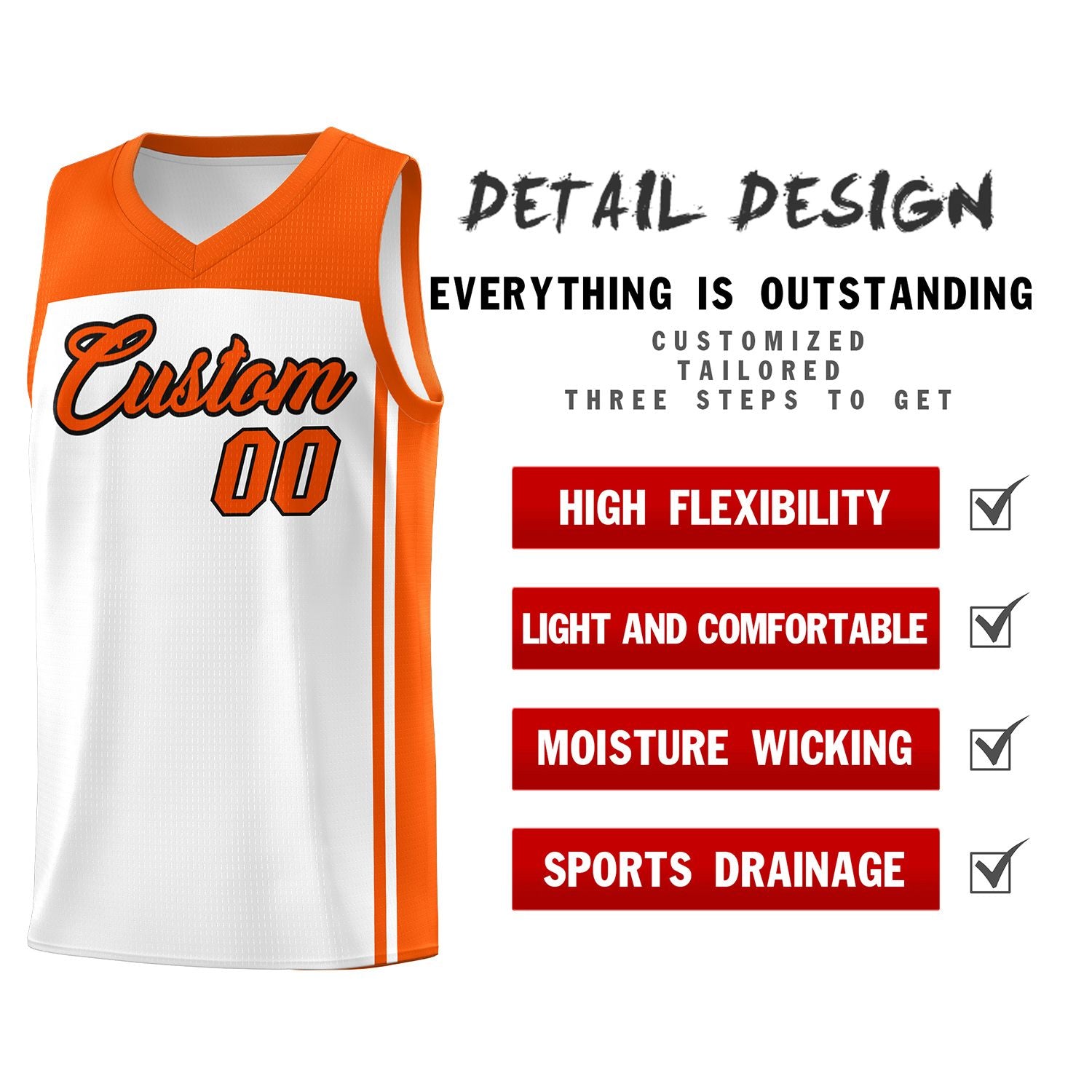 Custom White Orange Classic Sets Sports Uniform Basketball Jersey