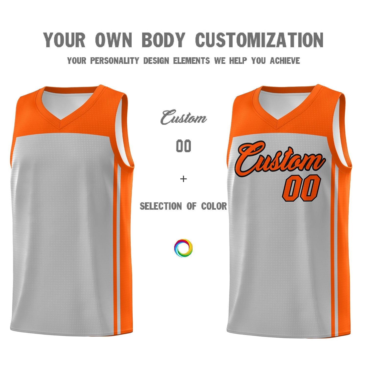 Custom Grey Orange Classic Sets Sports Uniform Basketball Jersey