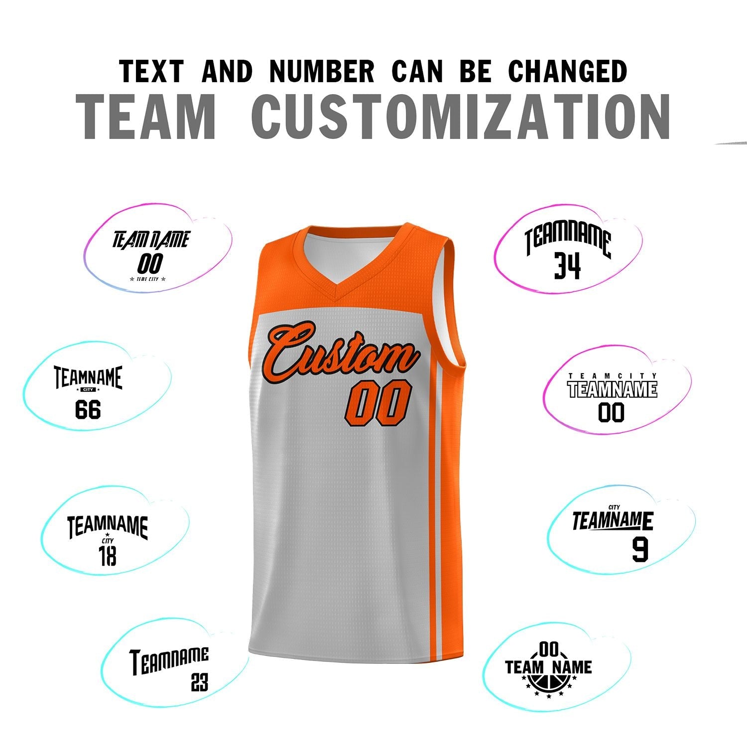 Custom Grey Orange Classic Sets Sports Uniform Basketball Jersey