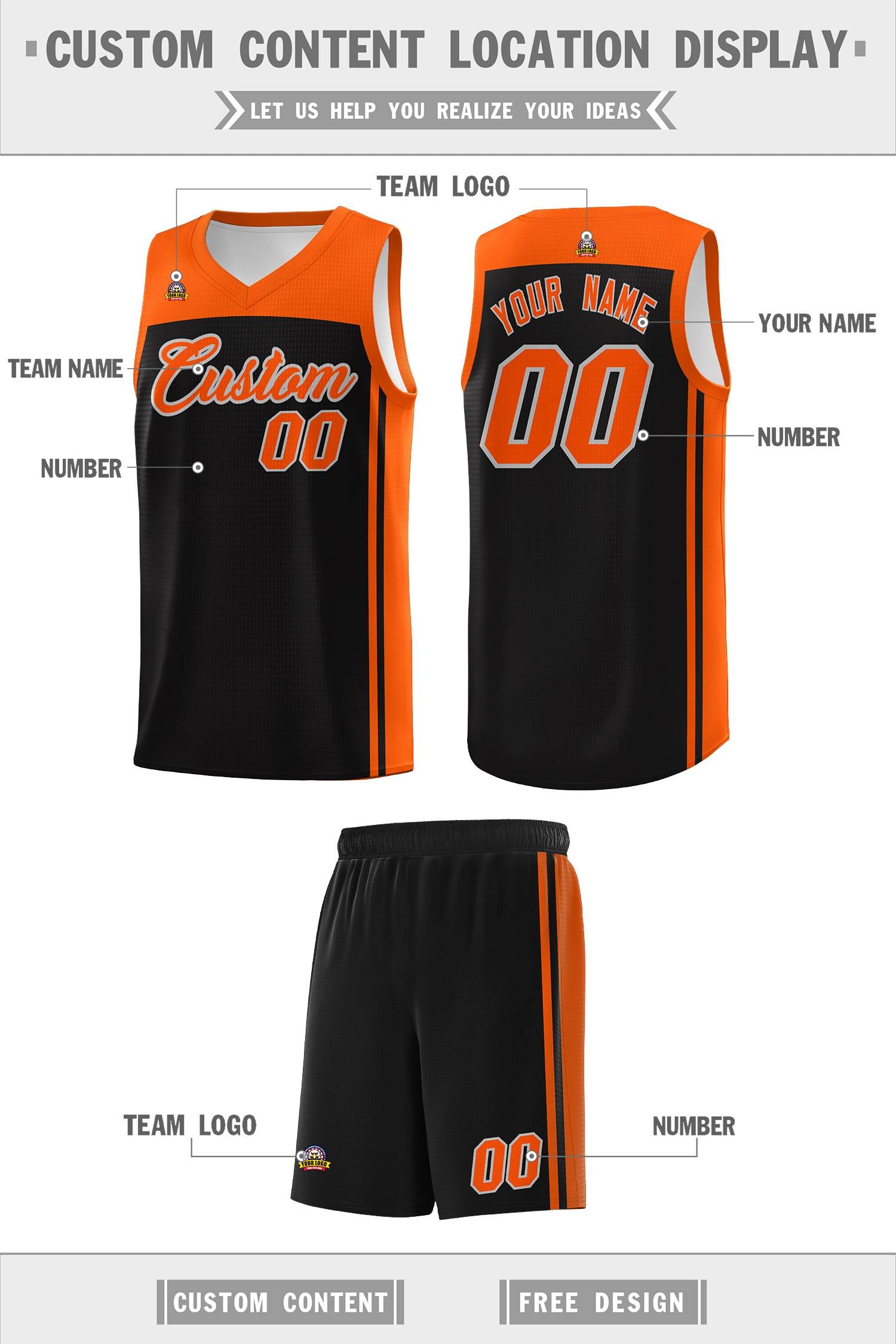 Custom Black Orange Classic Sets Sports Uniform Basketball Jersey