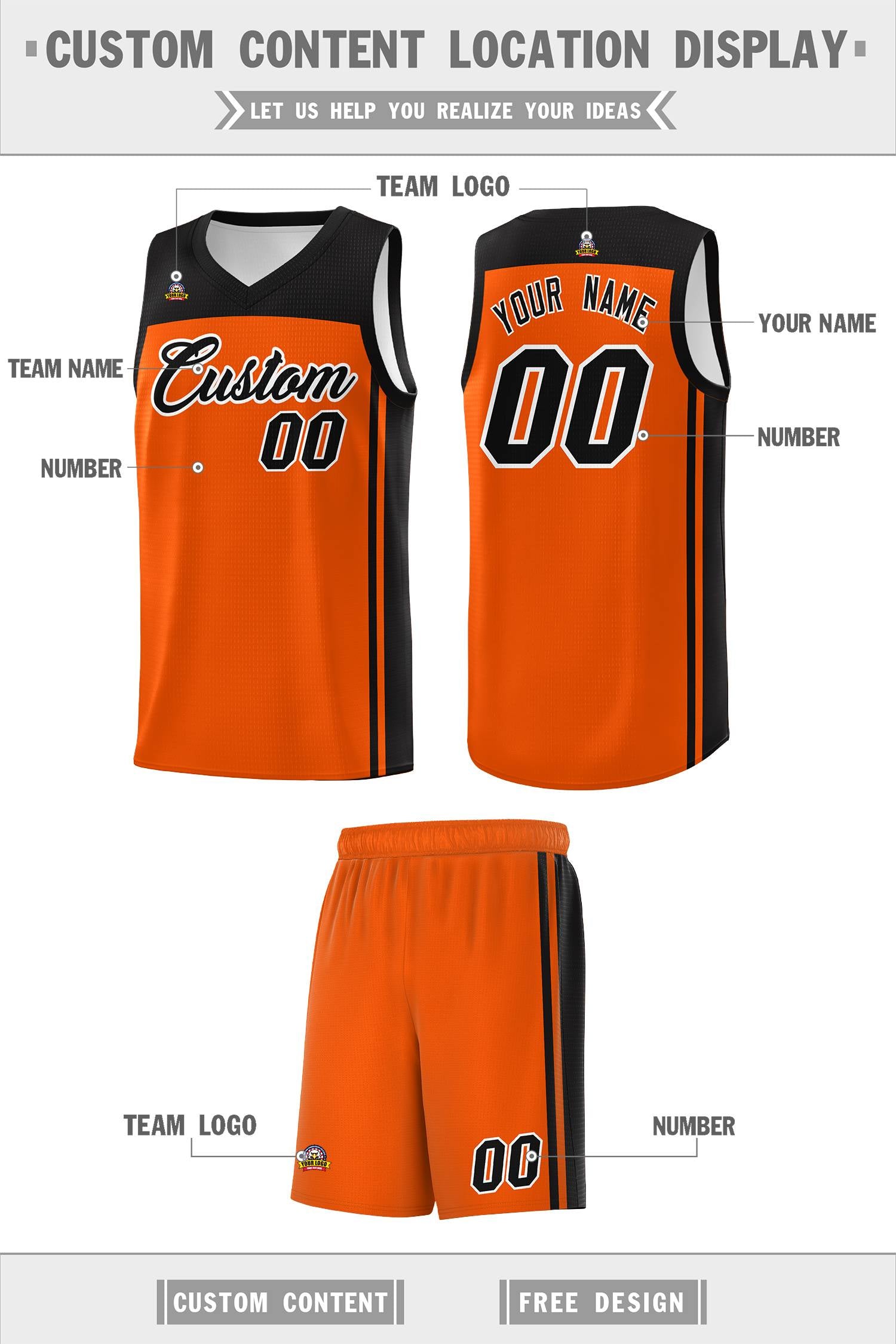 Custom Orange Black Classic Sets Sports Uniform Basketball Jersey