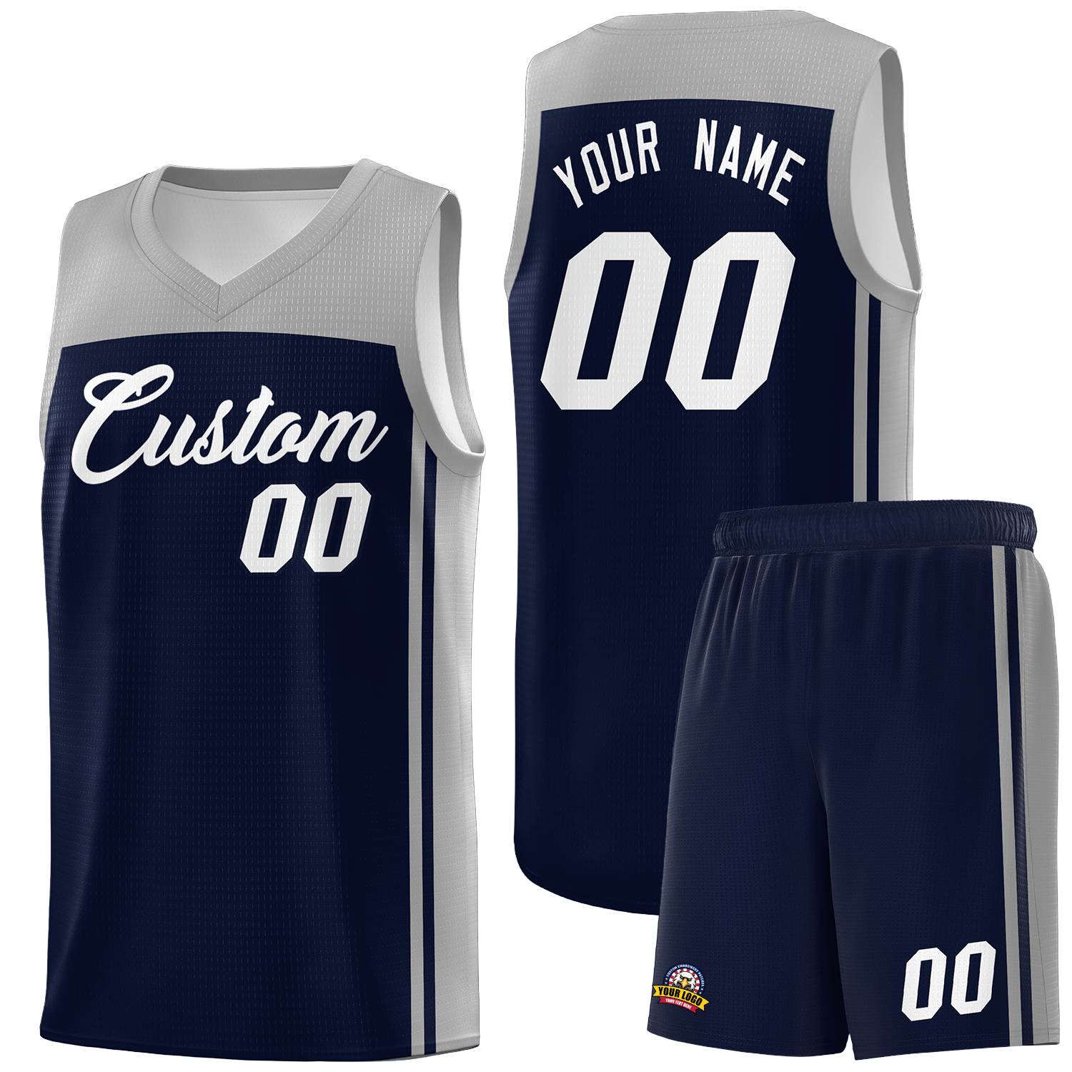 Custom Navy Grey Classic Sets Sports Uniform Basketball Jersey