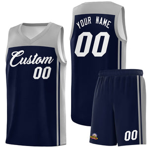 Custom Navy Grey Classic Sets Sports Uniform Basketball Jersey