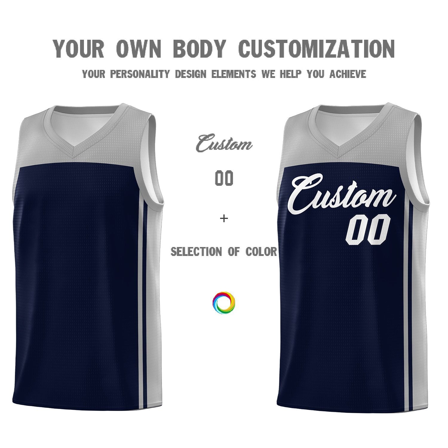 Custom Navy Grey Classic Sets Sports Uniform Basketball Jersey