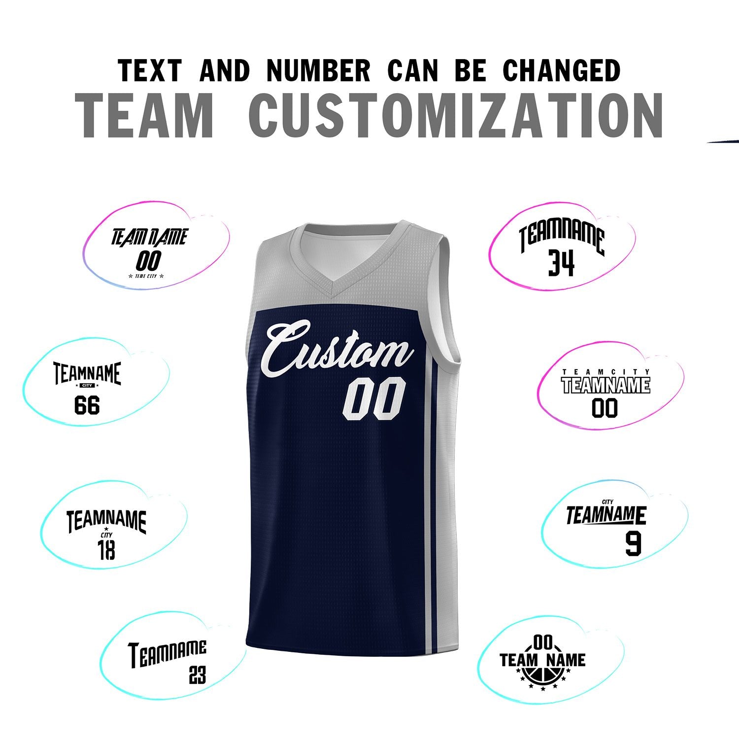 Custom Navy Grey Classic Sets Sports Uniform Basketball Jersey