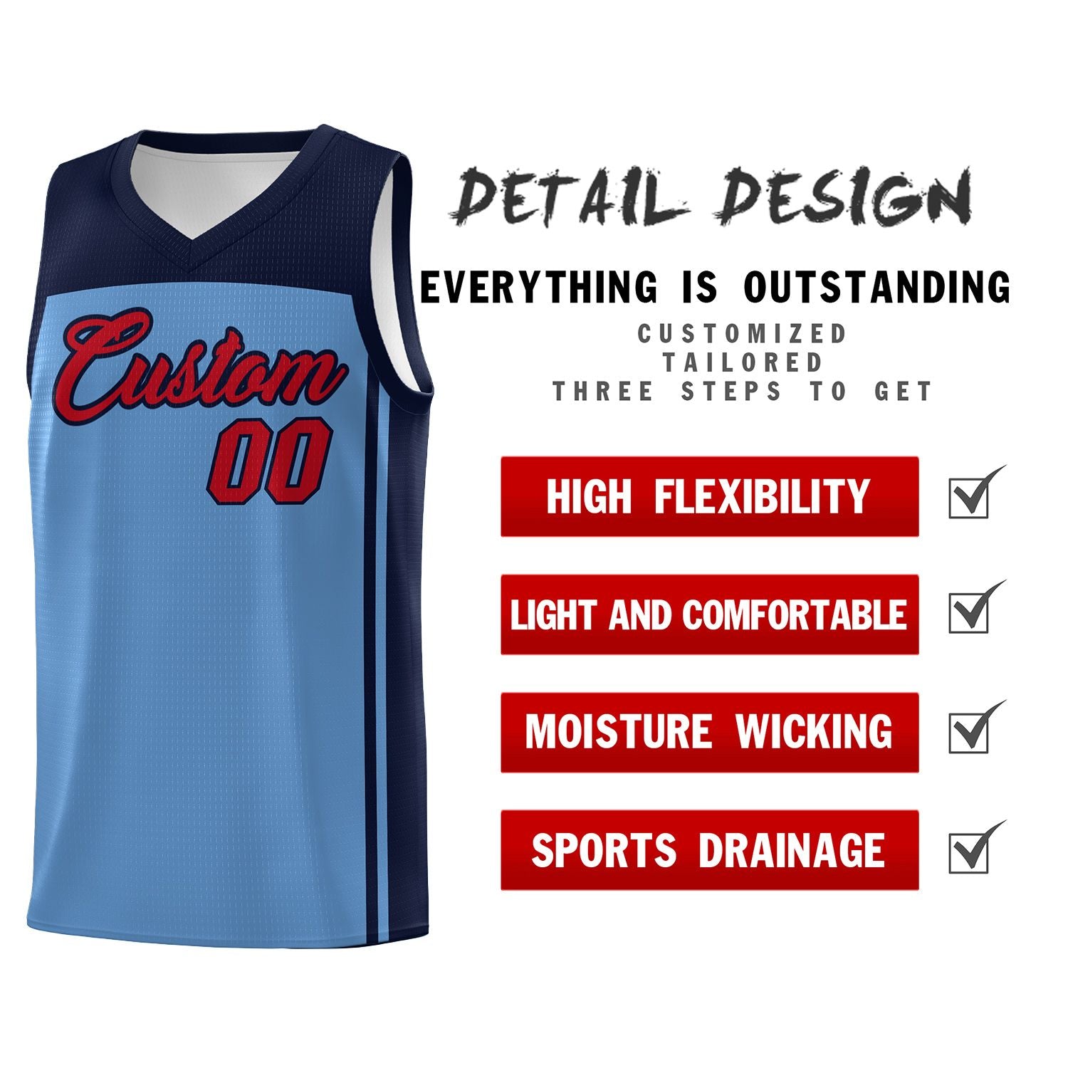 Custom Light Blue Navy Classic Sets Sports Uniform Basketball Jersey