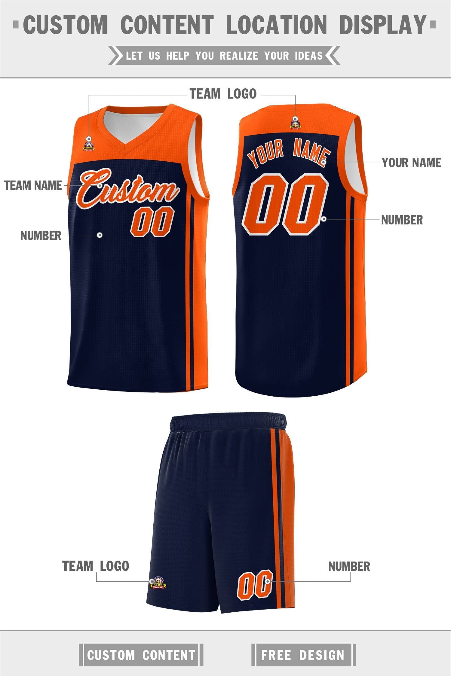 Custom Navy Orange Classic Sets Sports Uniform Basketball Jersey