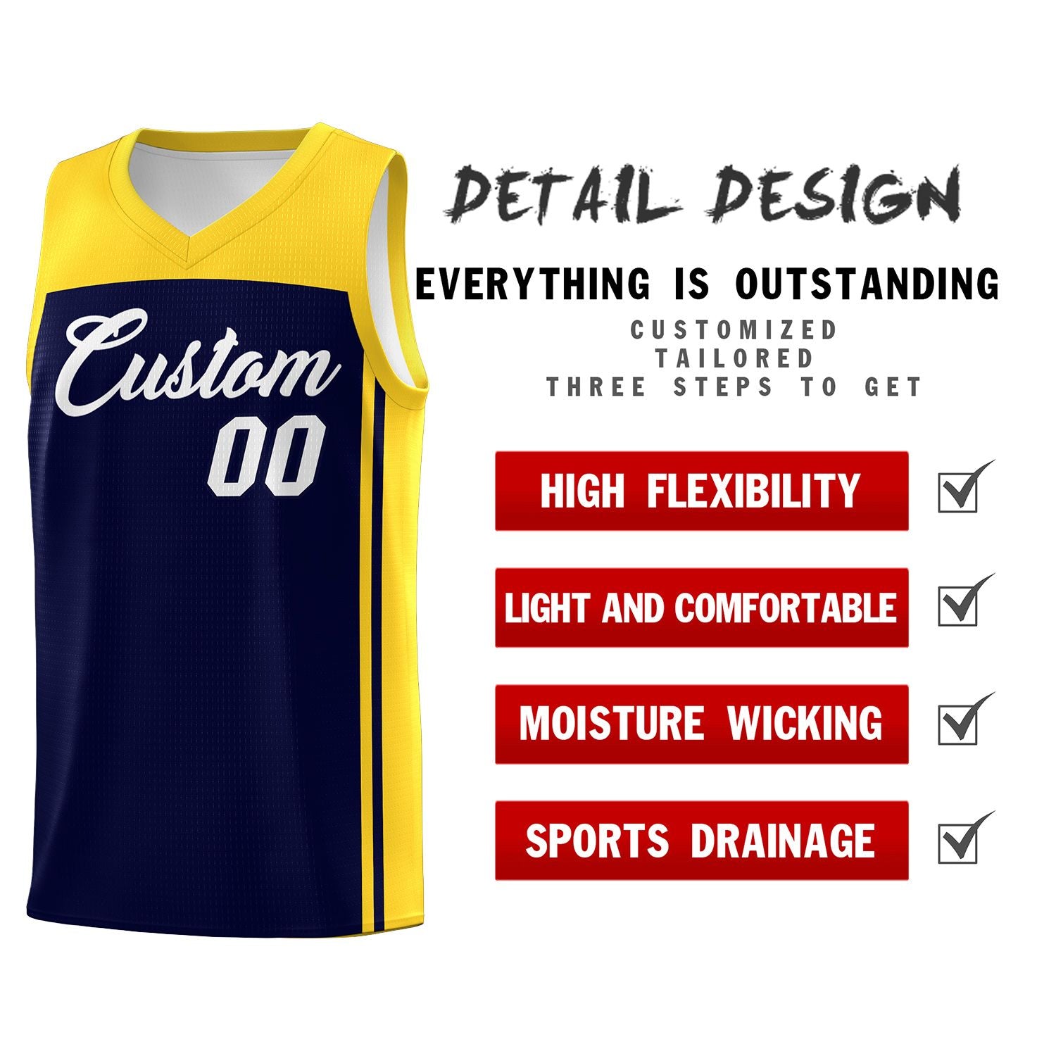 Custom Navy Gold Classic Sets Sports Uniform Basketball Jersey