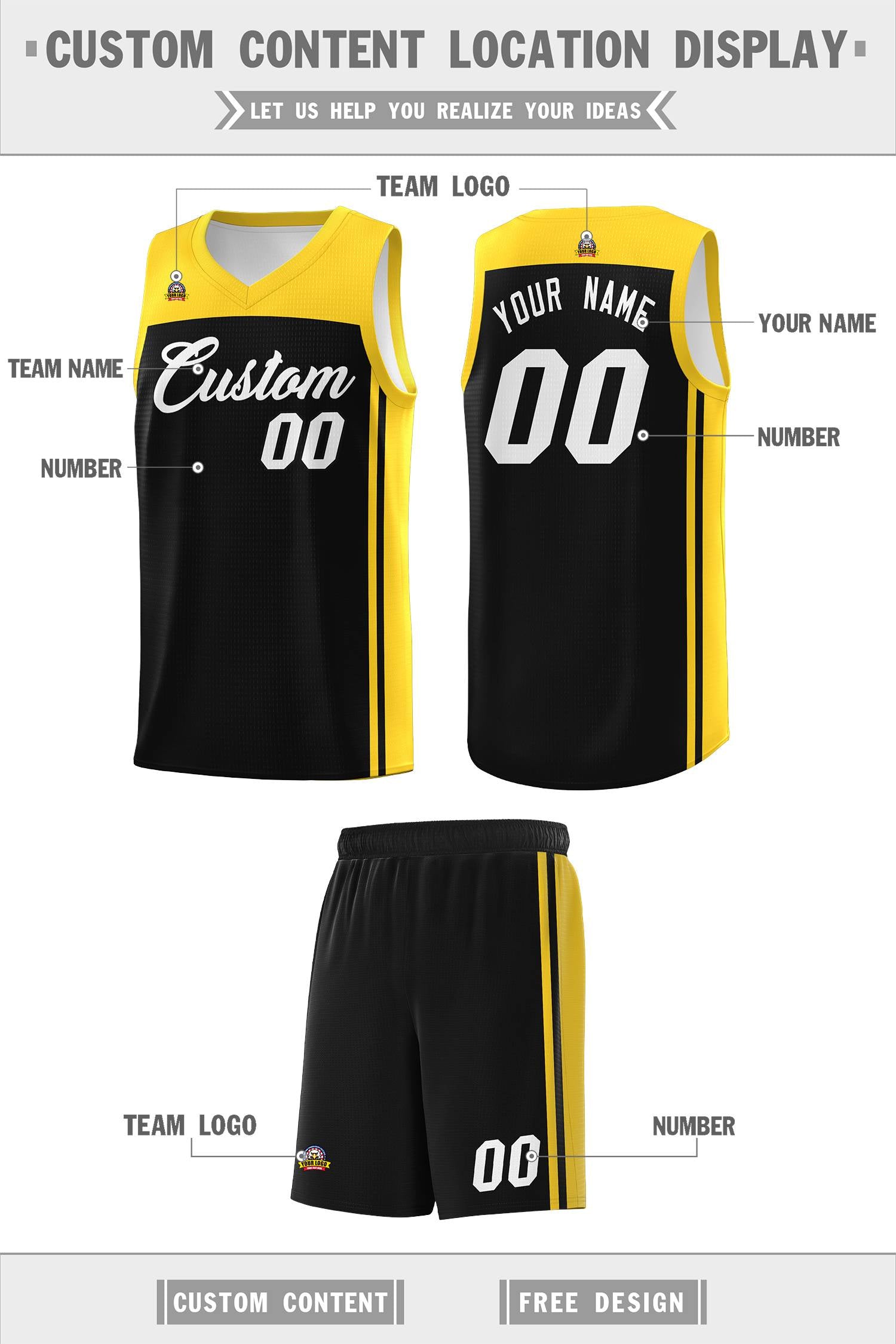 Custom Black Gold Classic Sets Sports Uniform Basketball Jersey