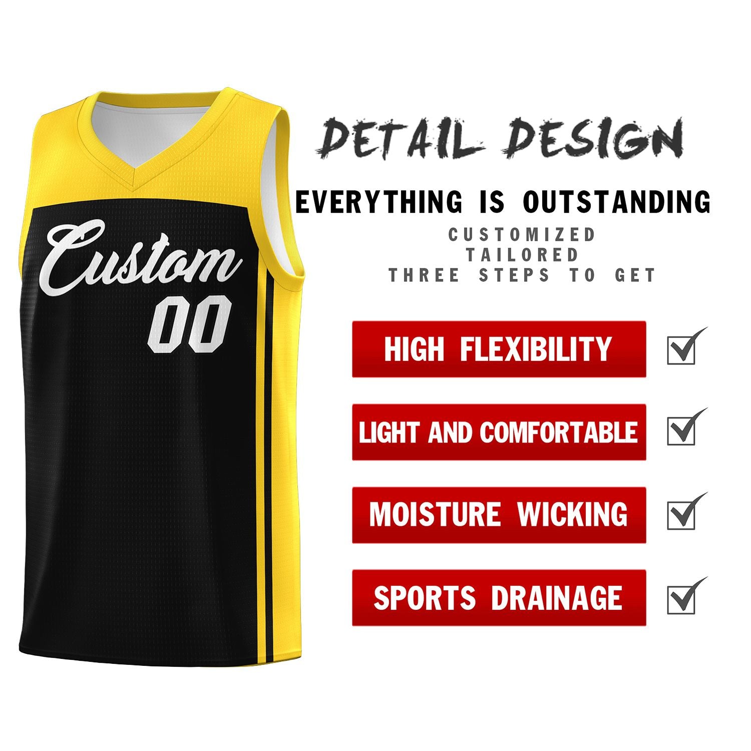 Custom Black Gold Classic Sets Sports Uniform Basketball Jersey